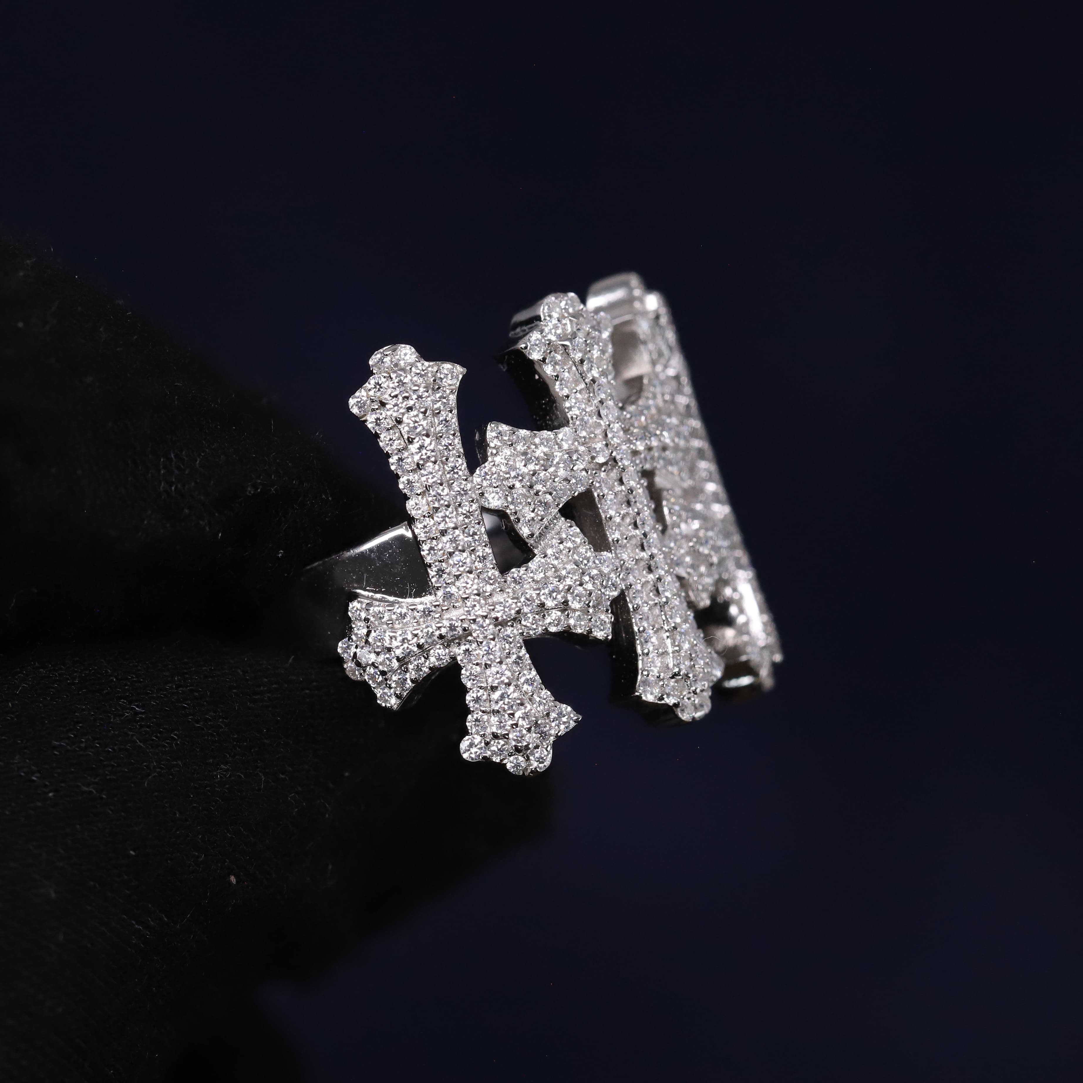 Iced Out 1.72CT Moissanite Triple Cross Ring in Premium Sterling Silver