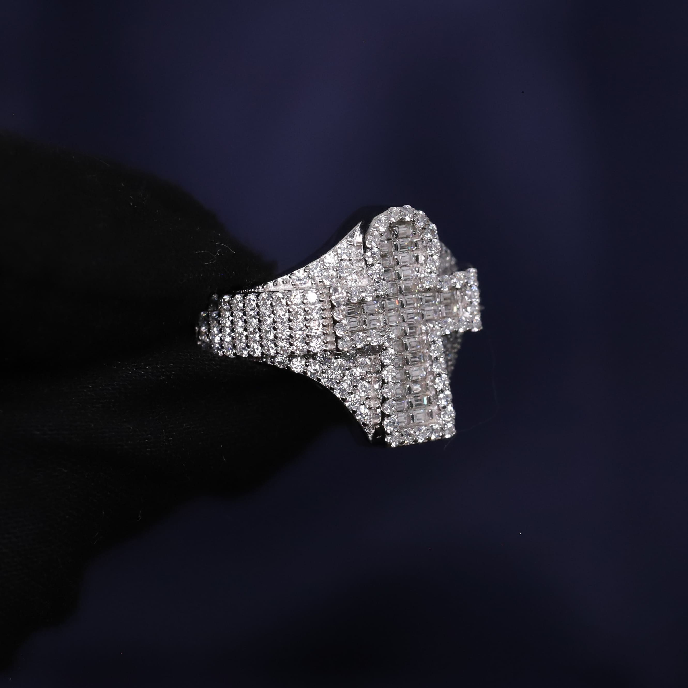 Iced Out 1.79CT Moissanite Rounded Cross Ring in Premium Sterling Silver