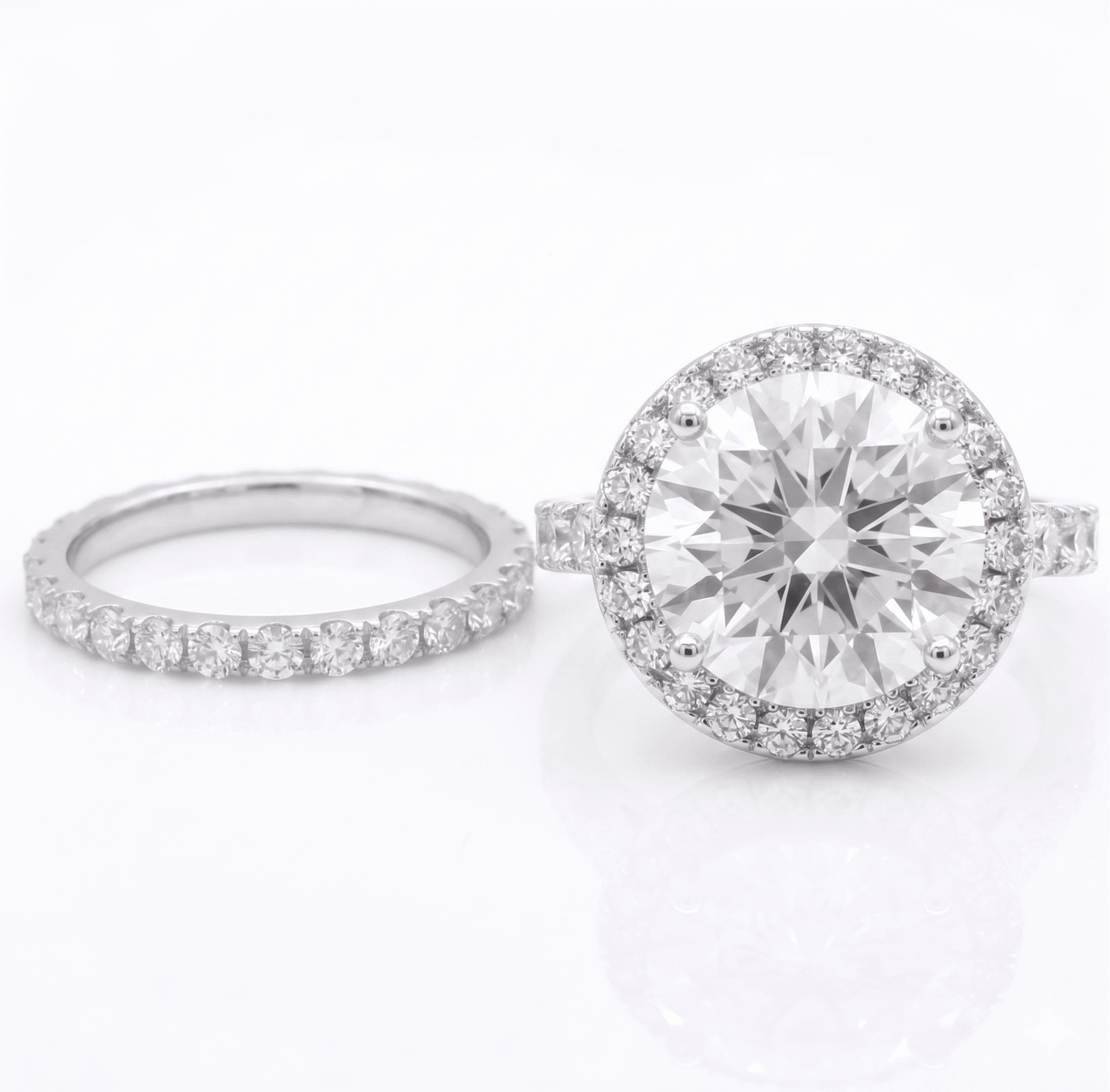 Iced Out 2 Piece 5.63ct Moissanite Round Halo Ring Set in Premium Sterling Silver