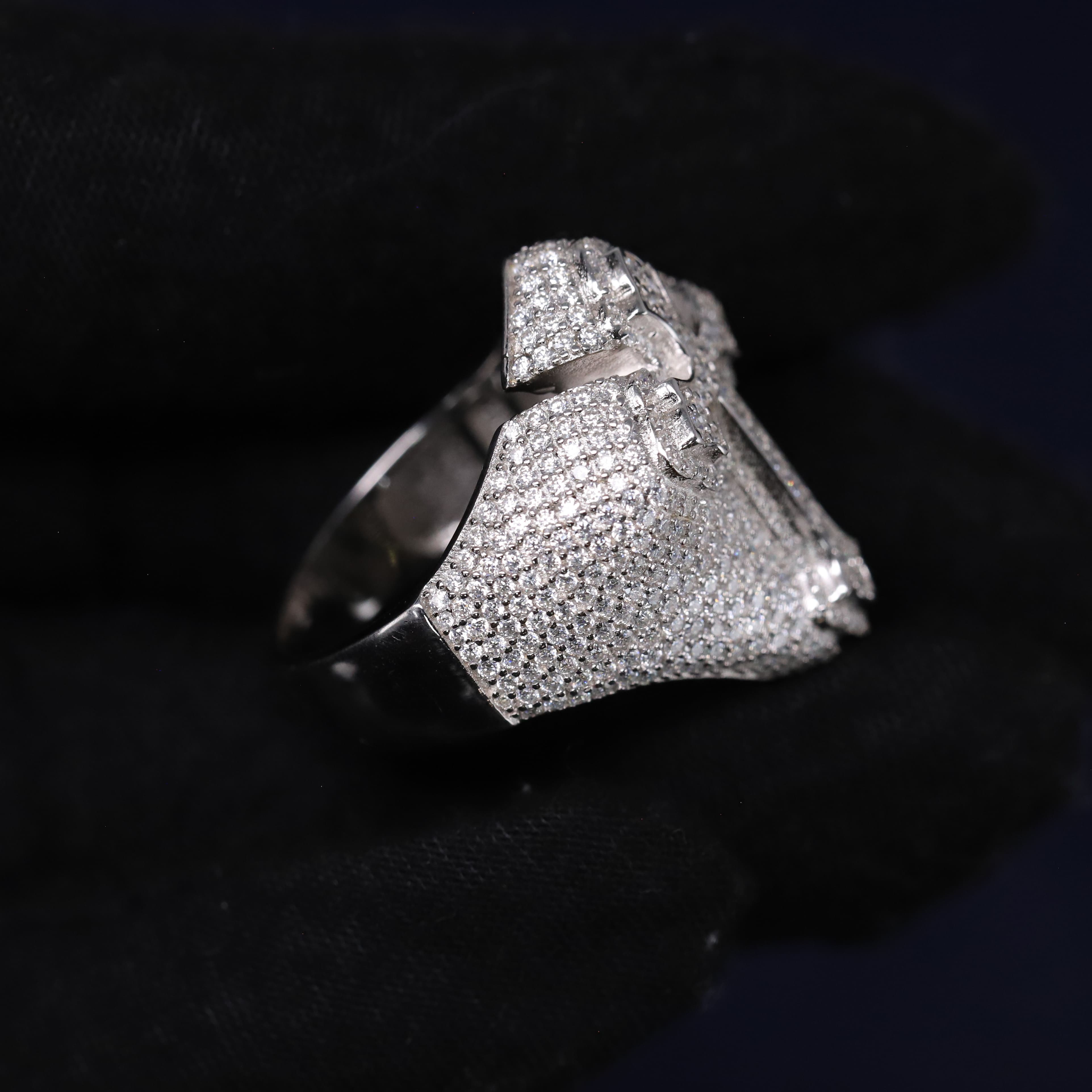 Iced Out 3.15CT Moissanite Raised Flared Cross Ring in Premium Sterling Silver