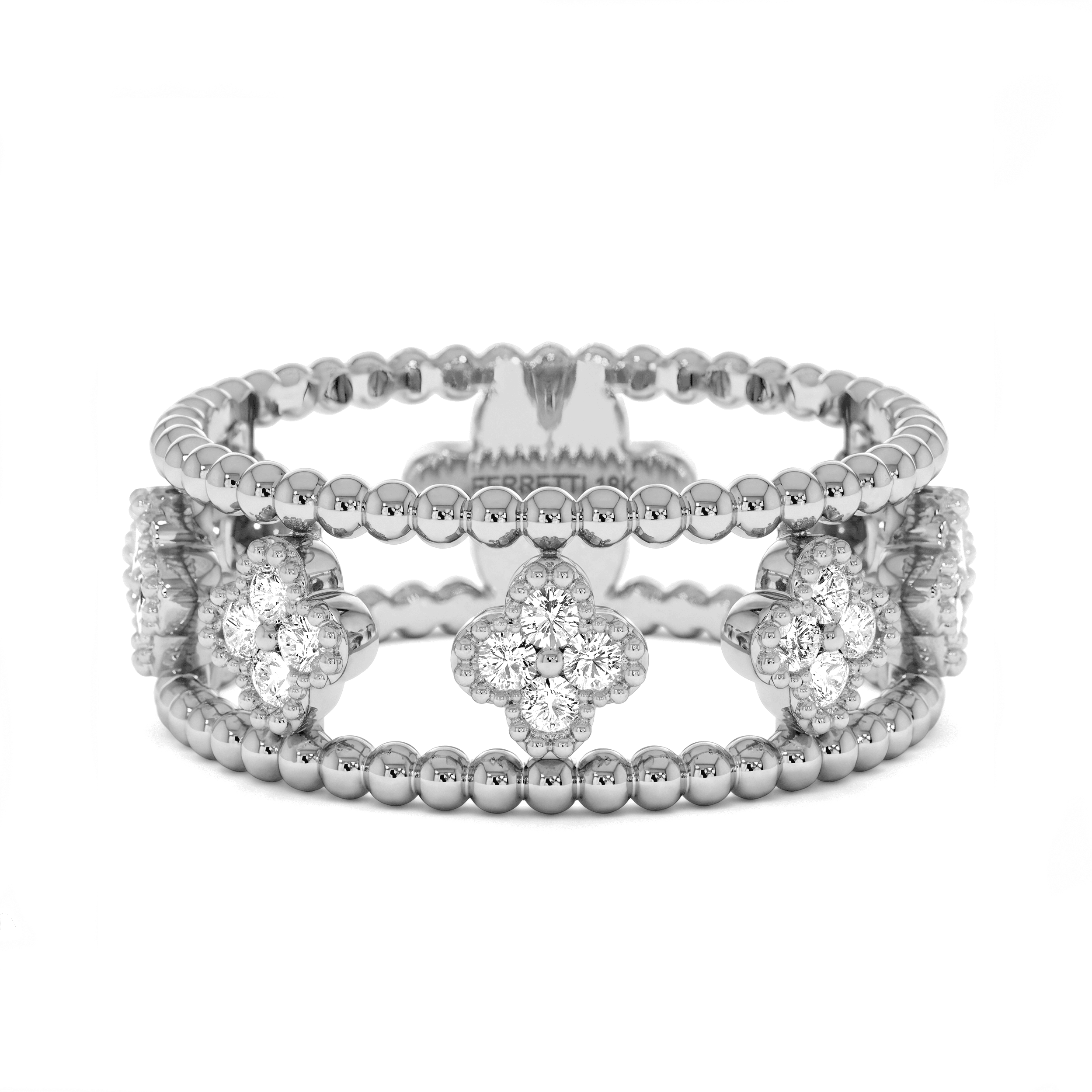 0.39CT Moissanite Round Cut Four-Leaf Clover Openwork Band Ring in Premium Sterling Silver