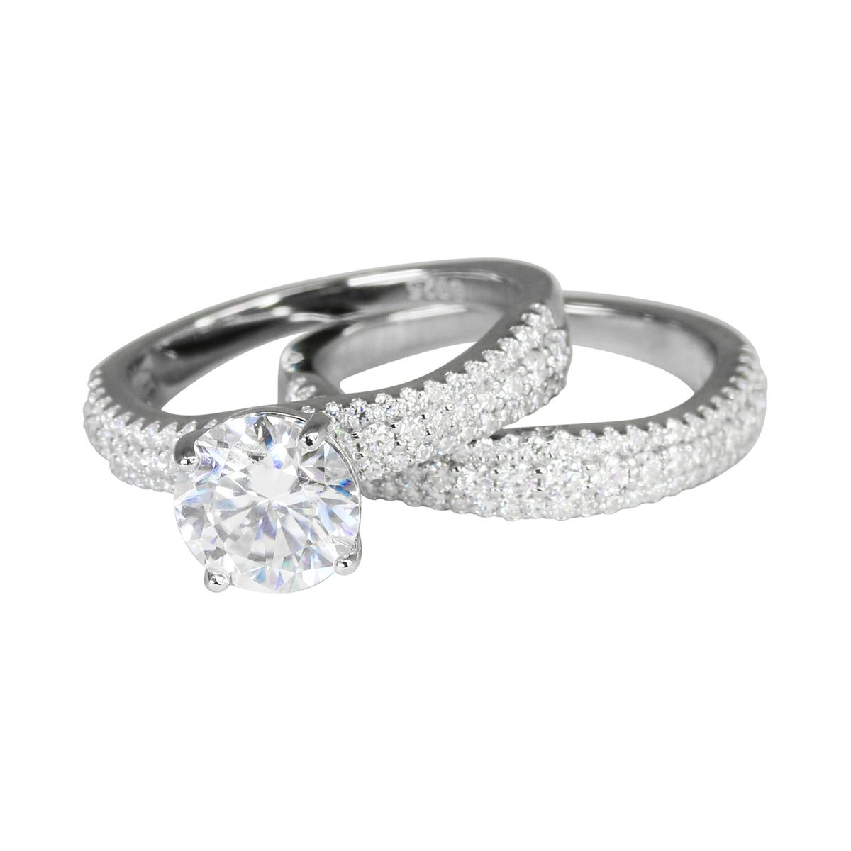 3.5CT Moissanite Iced Out 2 Piece Round Cut Solitaire Ring Set in Premium Sterling Silver
