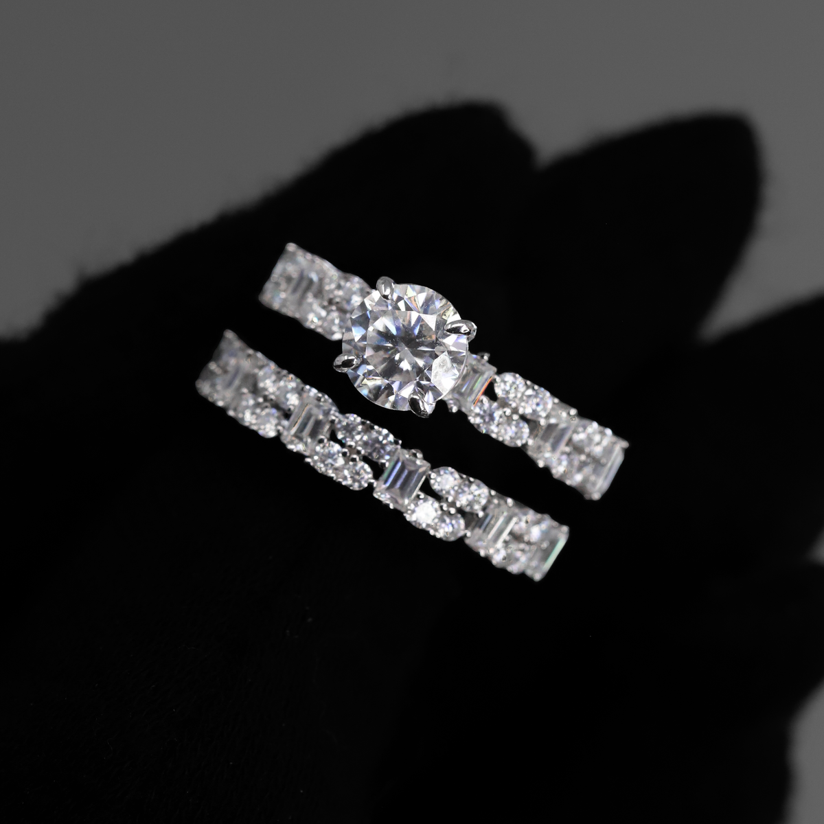 7mm Moissanite Jewelry Pair with Rectangular Stones in Premium Sterling Silver