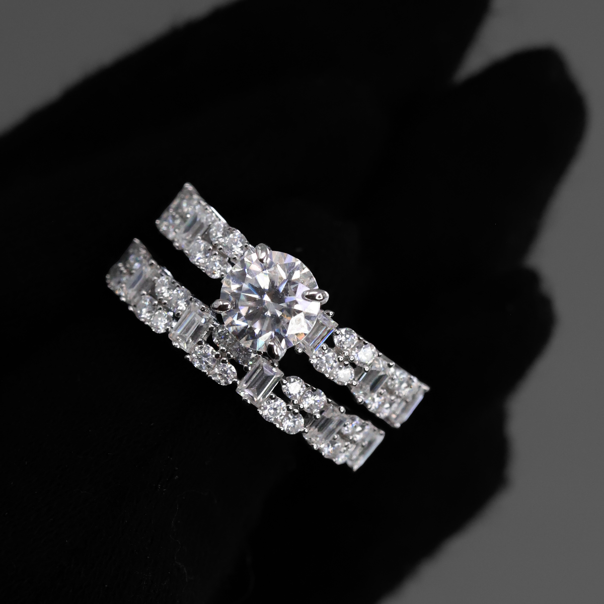 7mm Moissanite Jewelry Pair with Rectangular Stones in Premium Sterling Silver