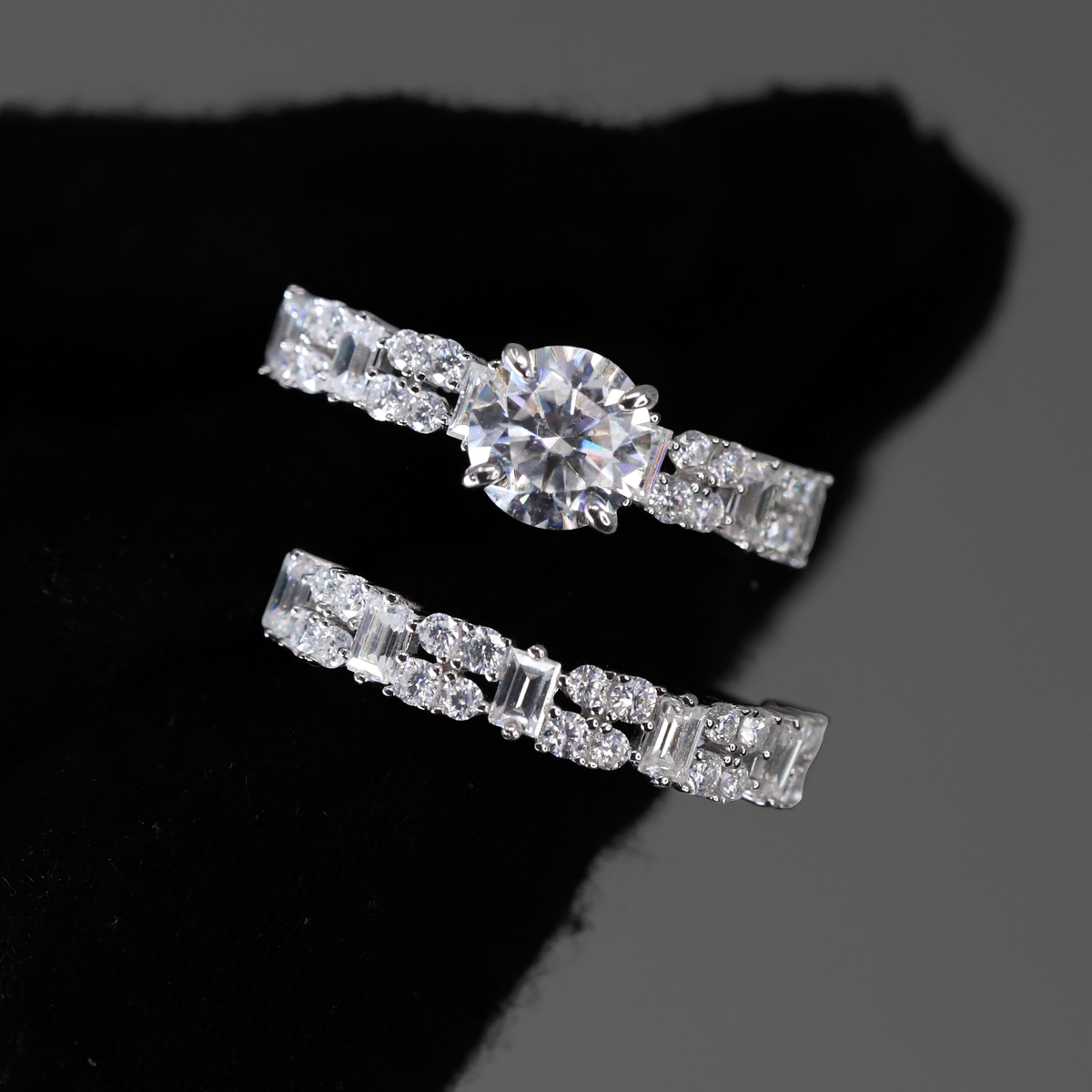 7mm Moissanite Jewelry Pair with Rectangular Stones in Premium Sterling Silver