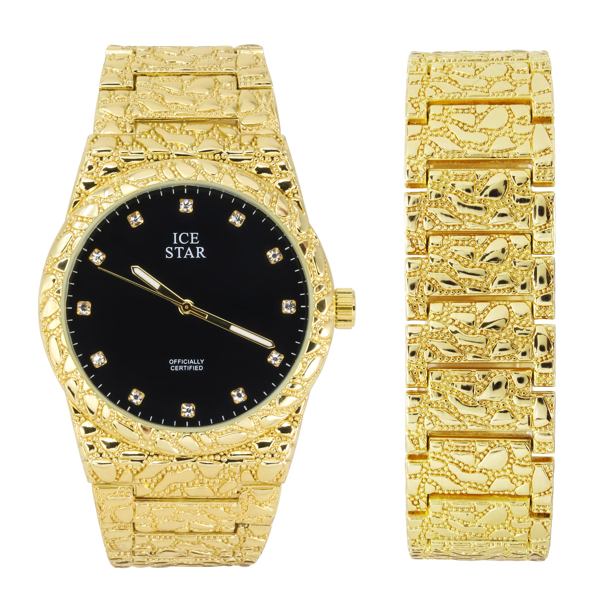 Men's 45mm Diamond Accent Nugget Watch & Bracelet Set