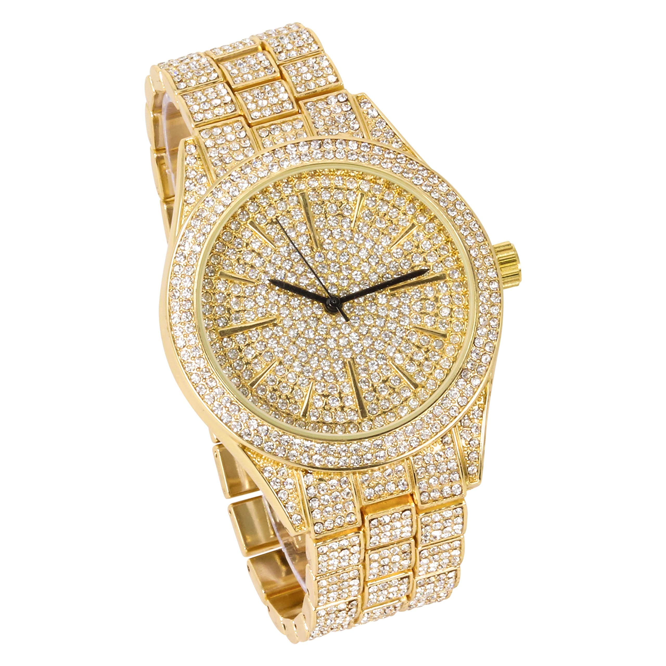 Men's 42mm Iced Out Round Dial Watch, Cuban Chain & Bracelet Set