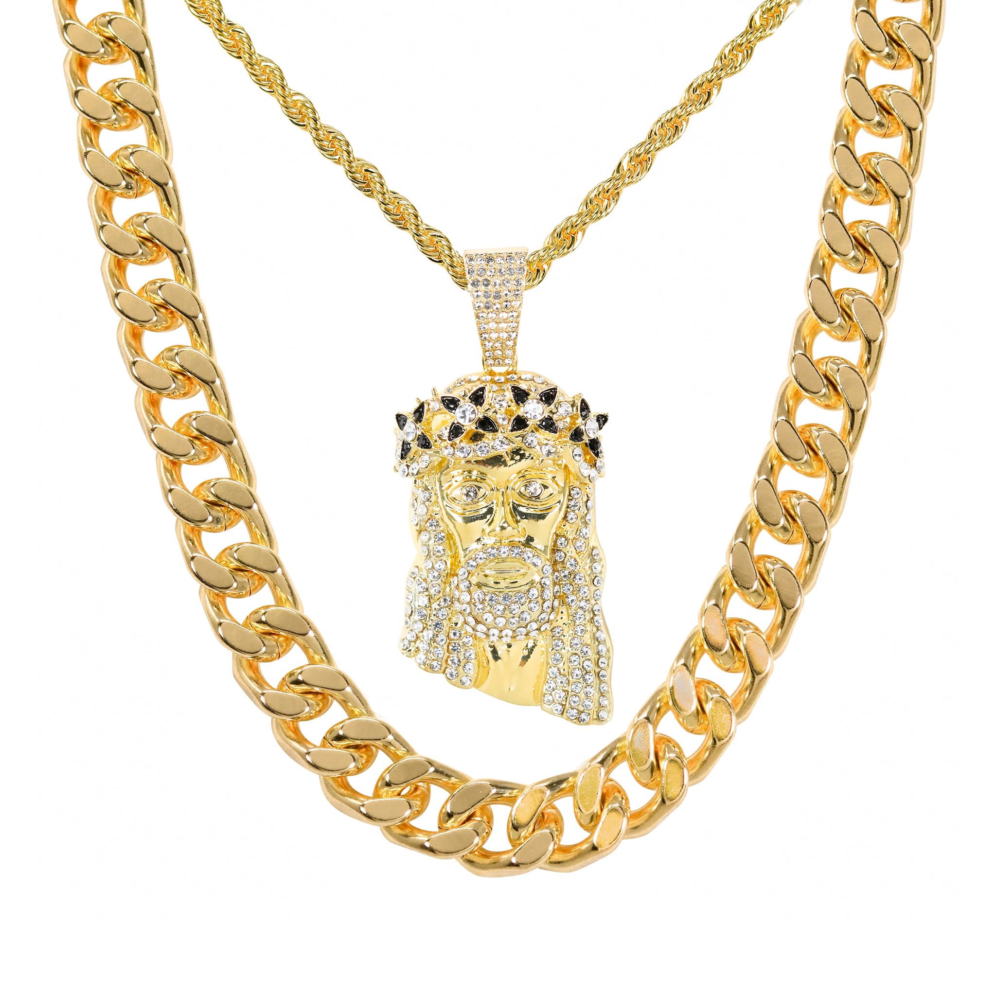 Men's Jesus Pendant Necklace and Cuban Chain Set