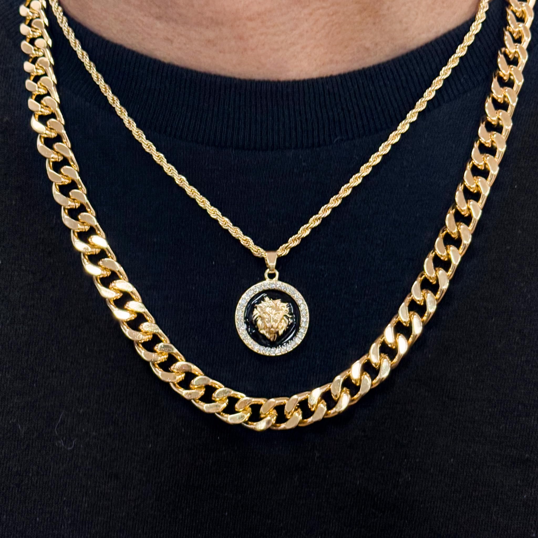 Men's Lion Pendant Necklace and Cuban Chain Set