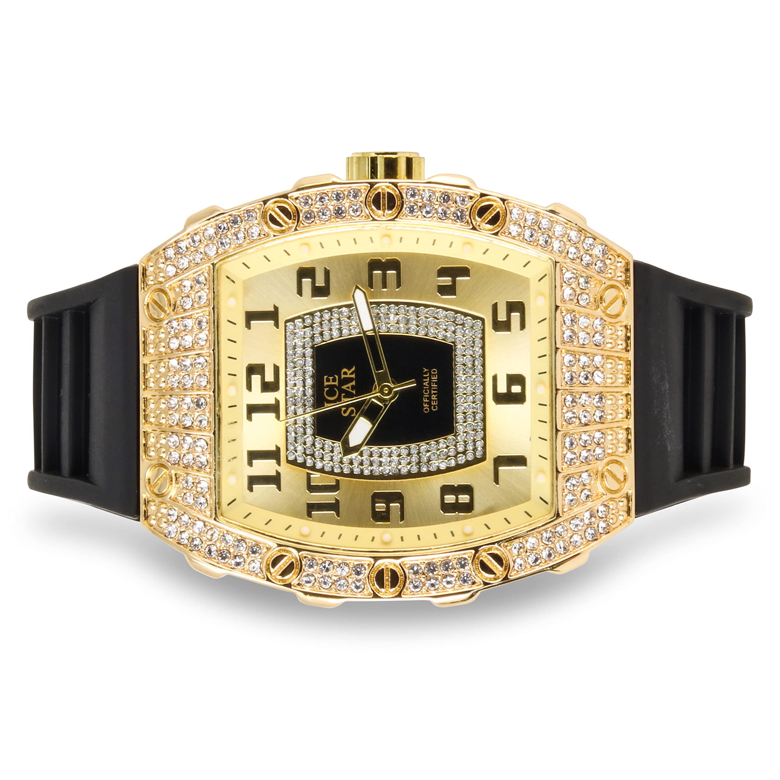 Men's 41mm Iced Out Tonneau Watch, Cuban Chain & Bracelet Set