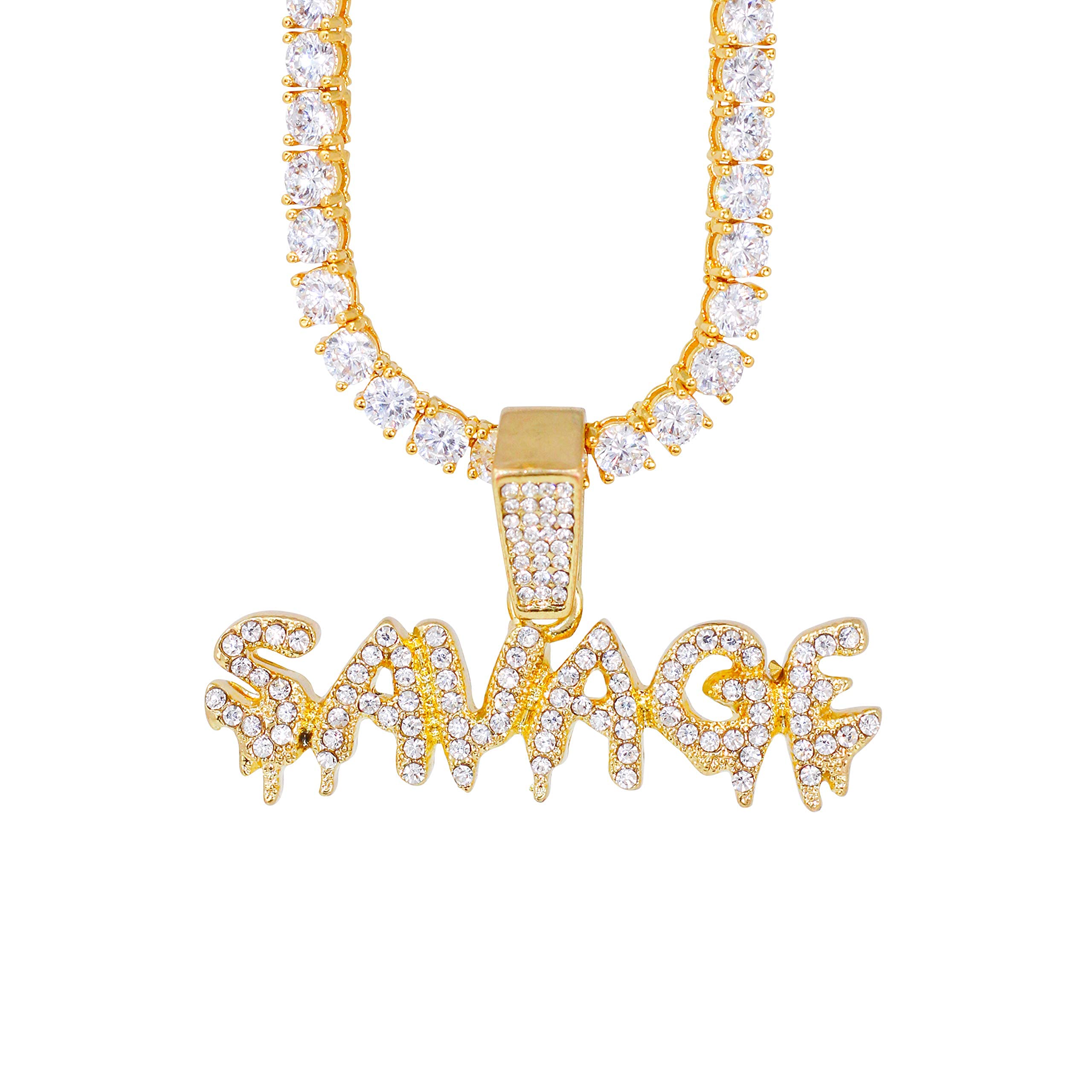 Iced Out Streetwear Pendant Necklace with Tennis Chain - 20 Inches
