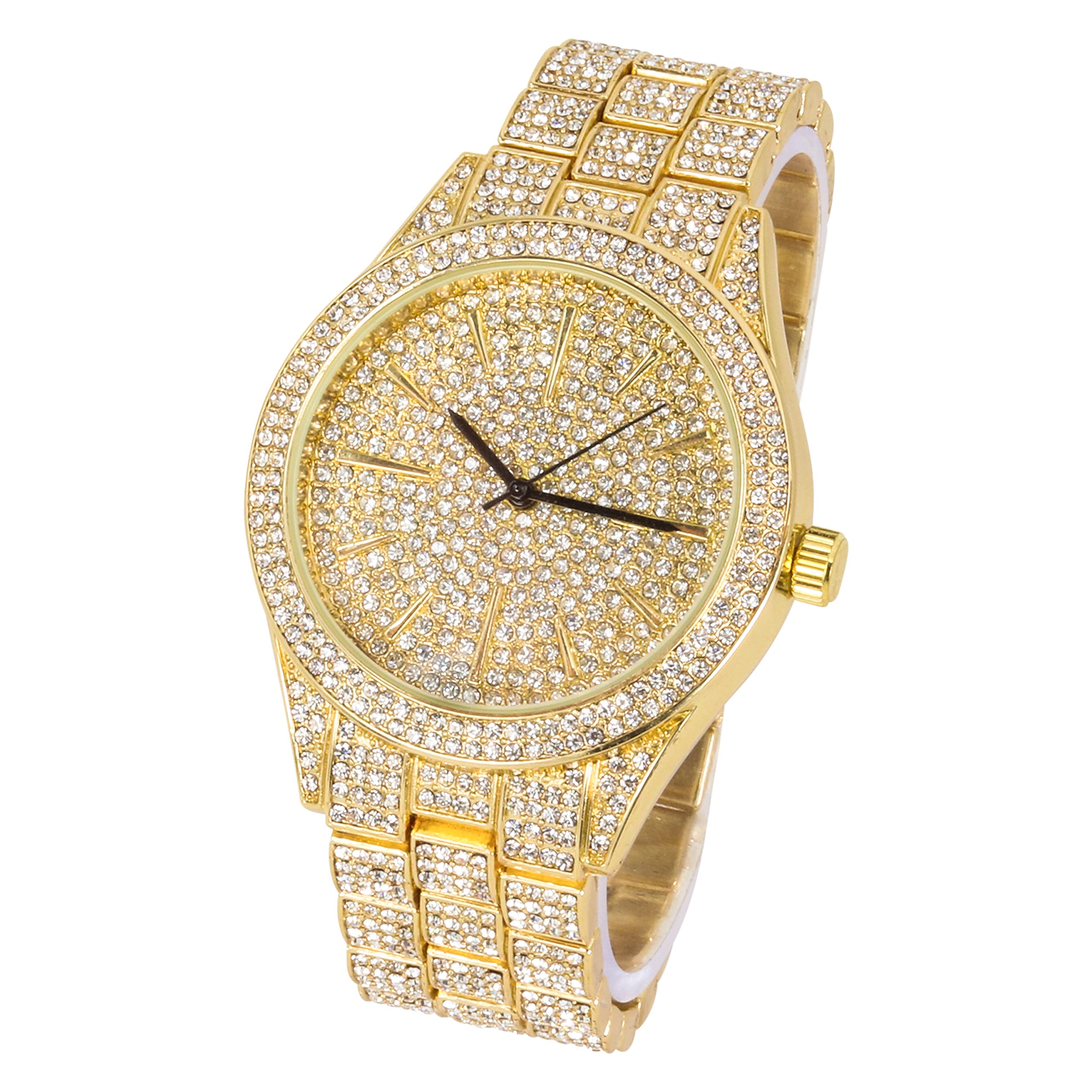 Men's 42mm Iced Out Round Dial Watch, Cuban Chain & Bracelet Set