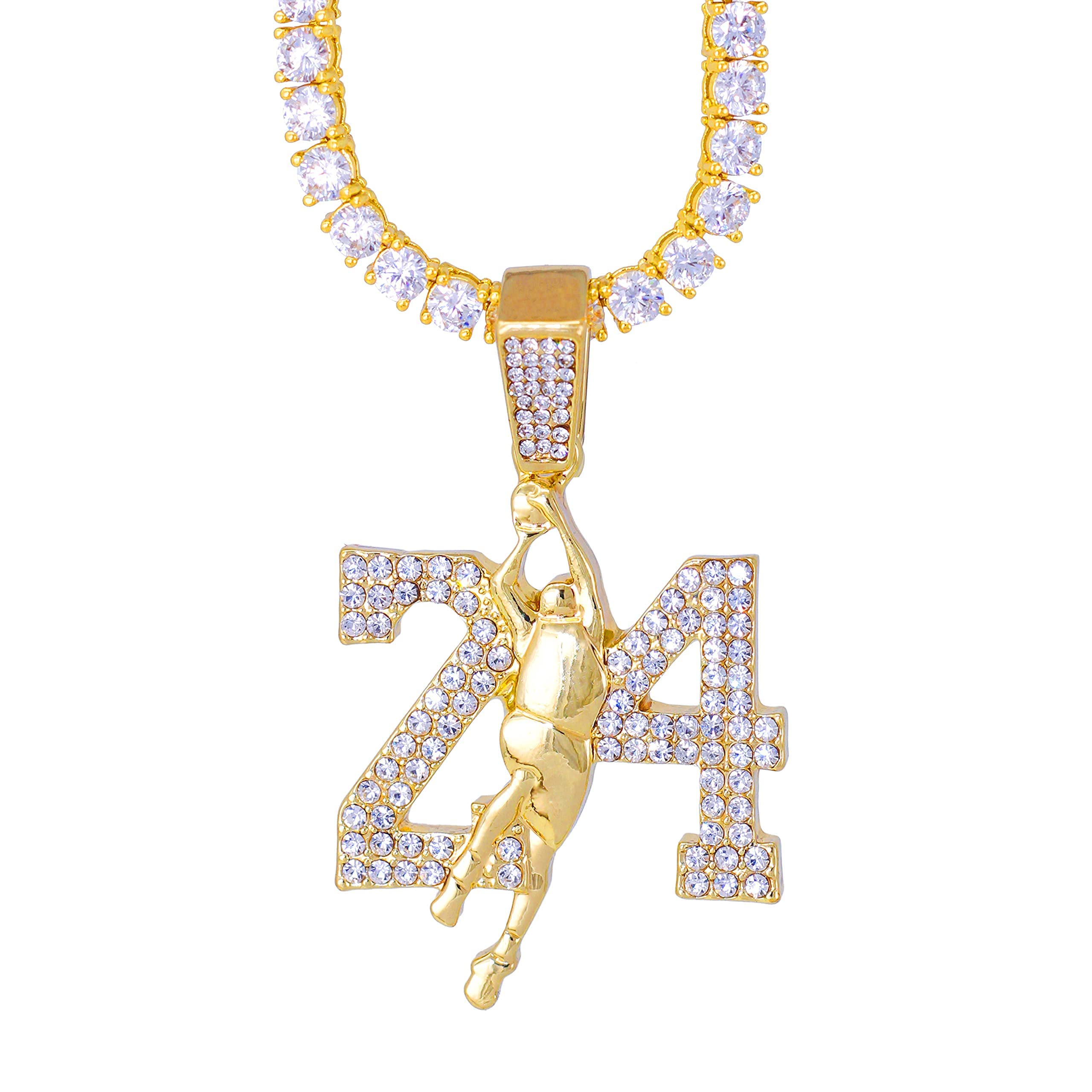 Iced Out Basketball Pendant Necklace with Tennis Chain – 20 Inches