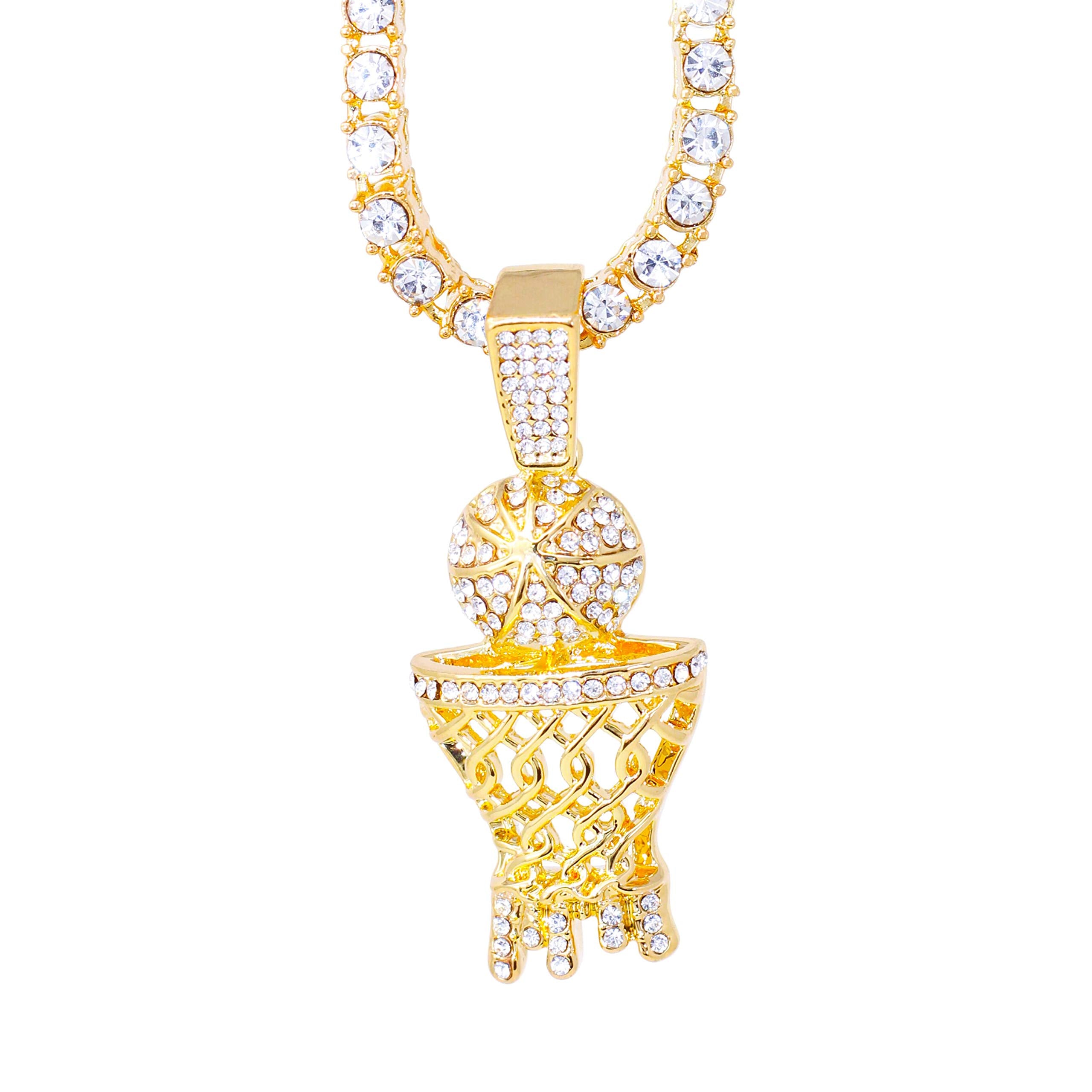 Iced Out Basketball Pendant Necklace with Tennis Chain – 20 Inches