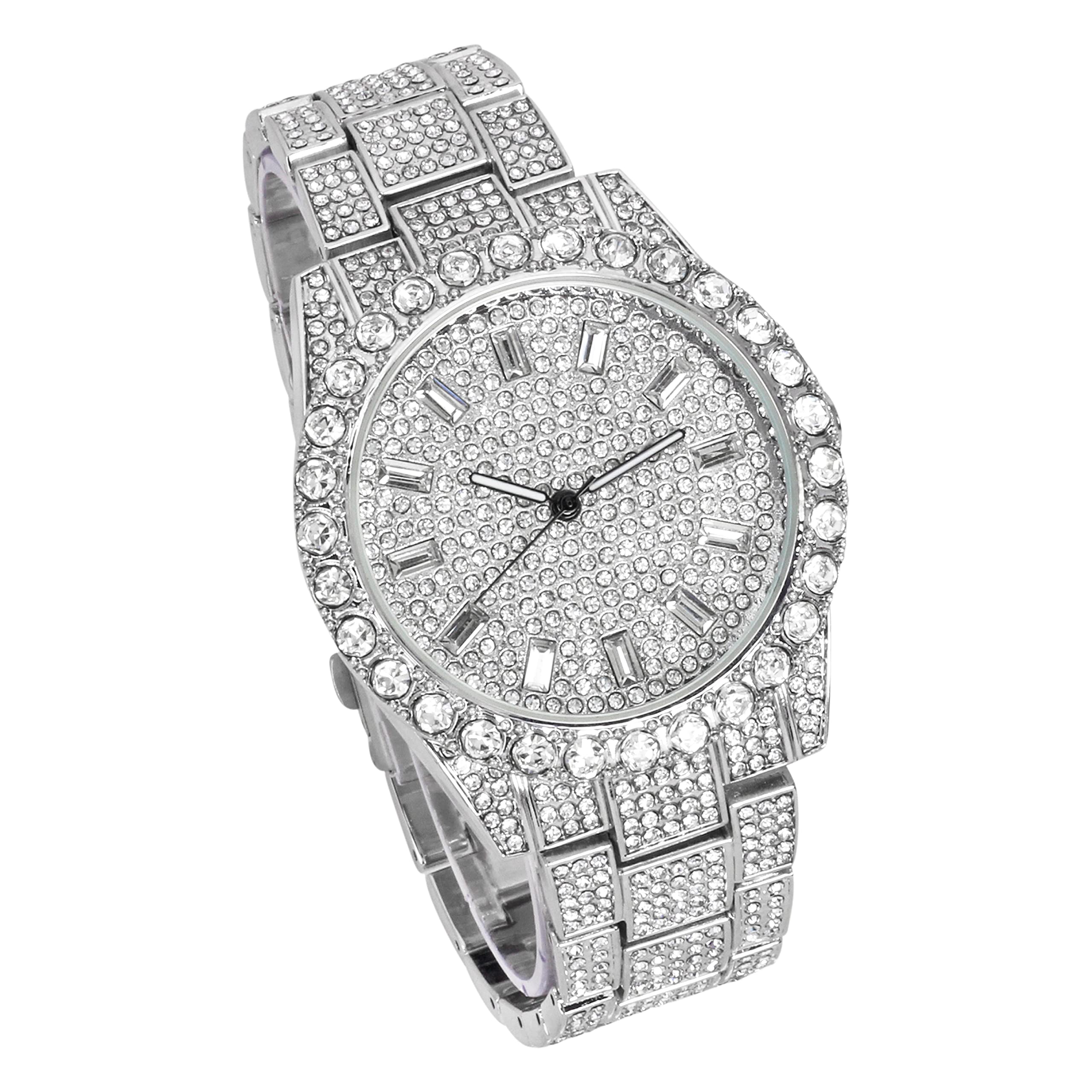 Men's 44mm Iced Out Baguette Watch & Cuban Bracelet Set