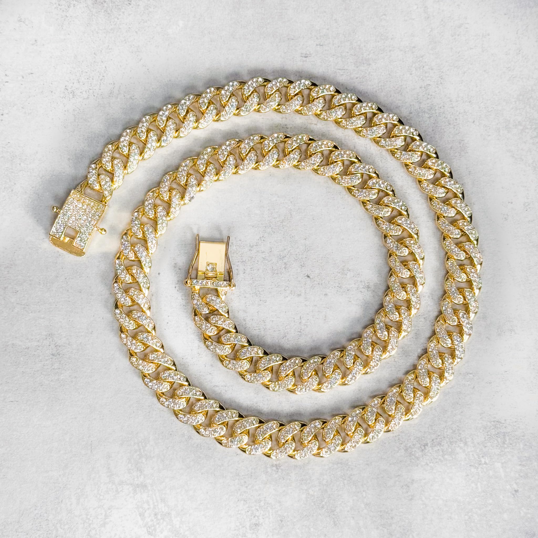 Men's Iced Out Cross Pendant Necklace and Cuban Chain Set