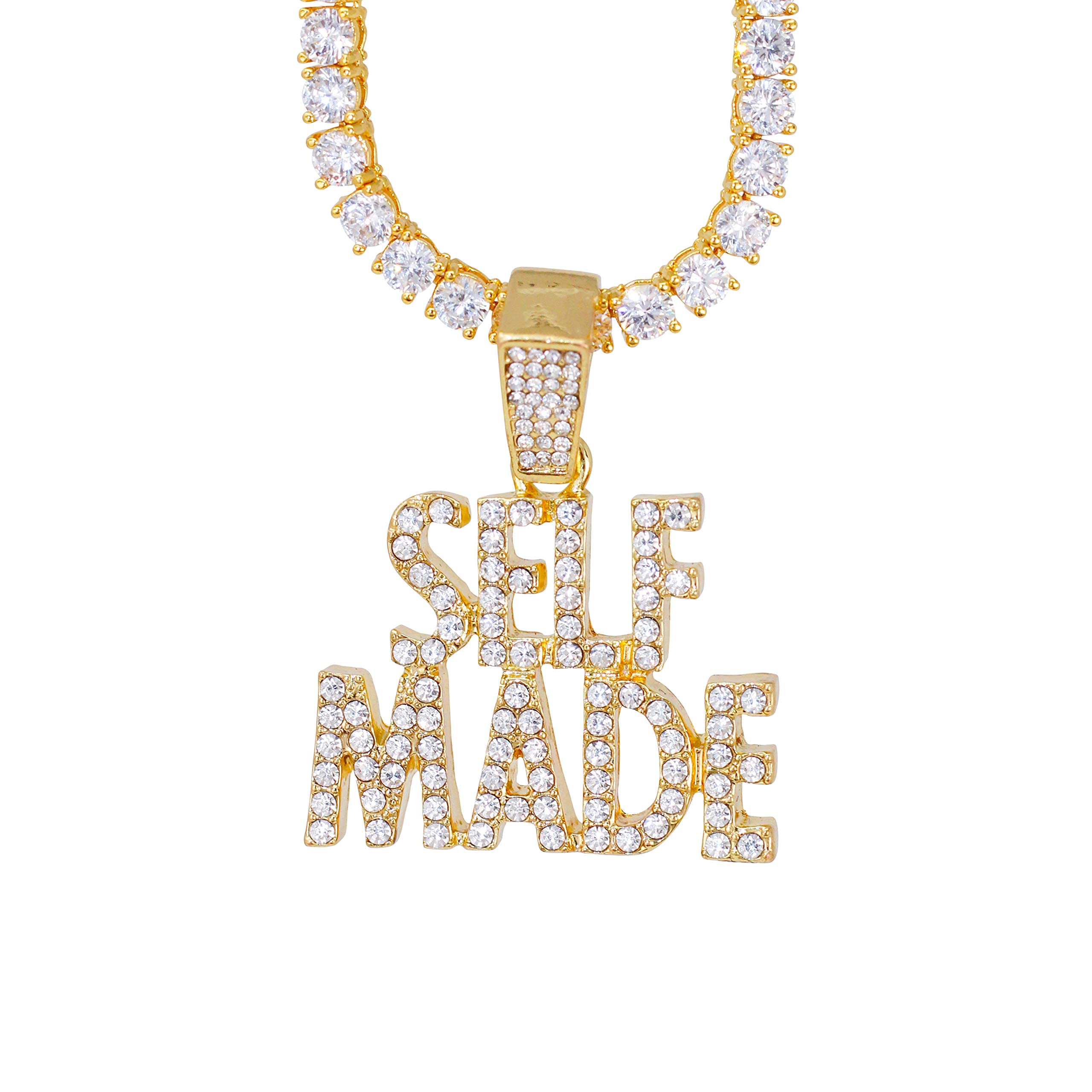 Iced Out Word Pendant Necklace with Tennis Chain – 20 Inches