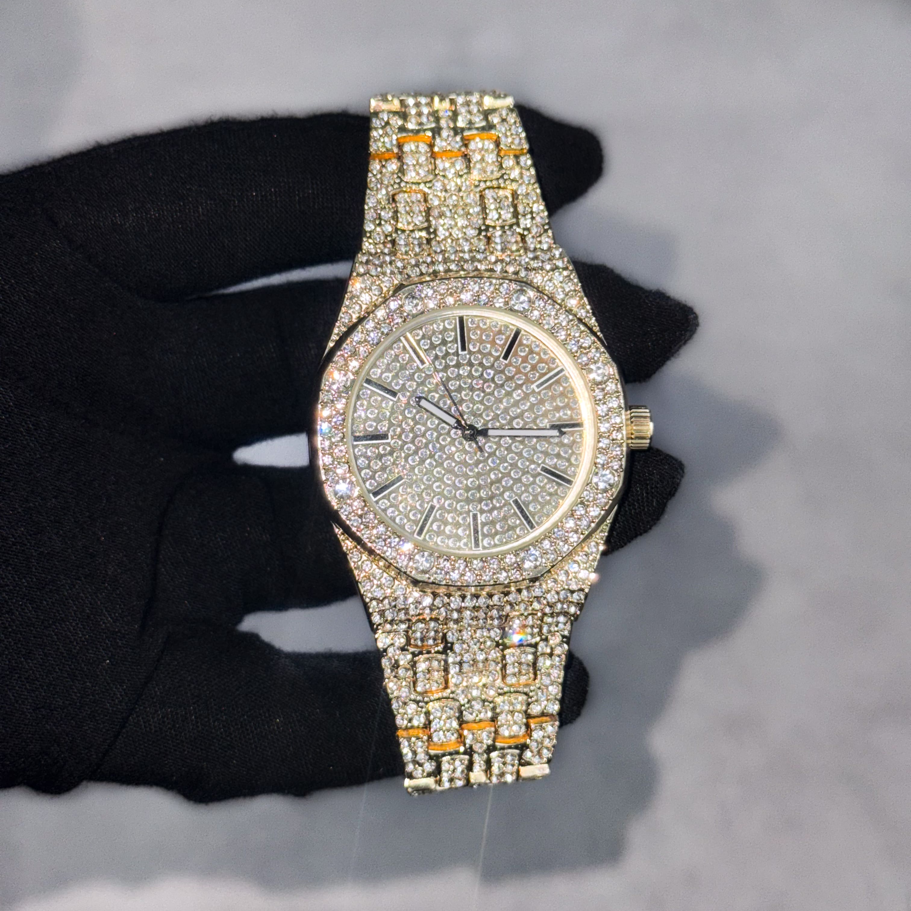 Men's 40mm Iced Out Octagon Watch - Metal Band, Quartz Movement