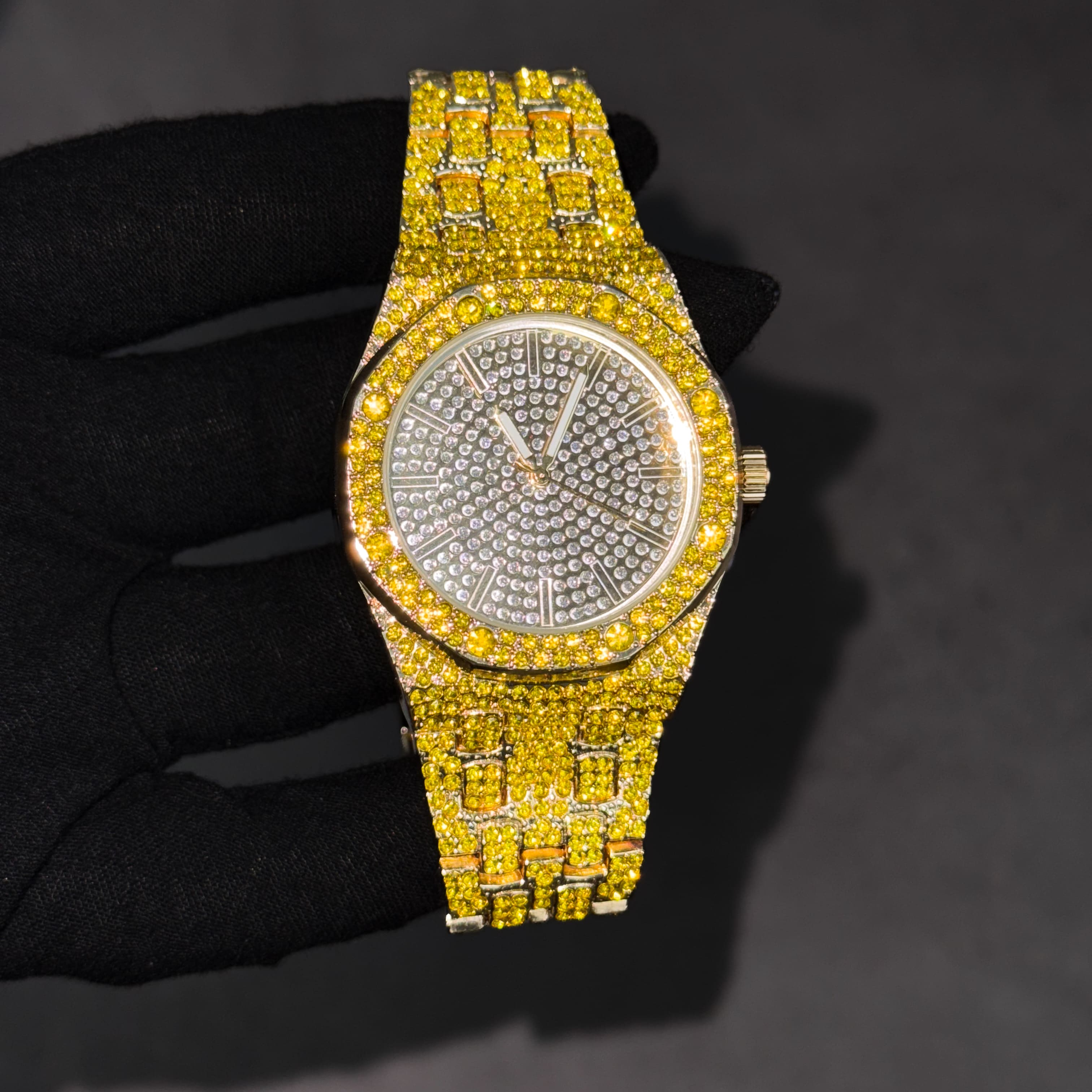 Men's 40mm Iced Out Octagon Watch - Metal Band, Quartz Movement