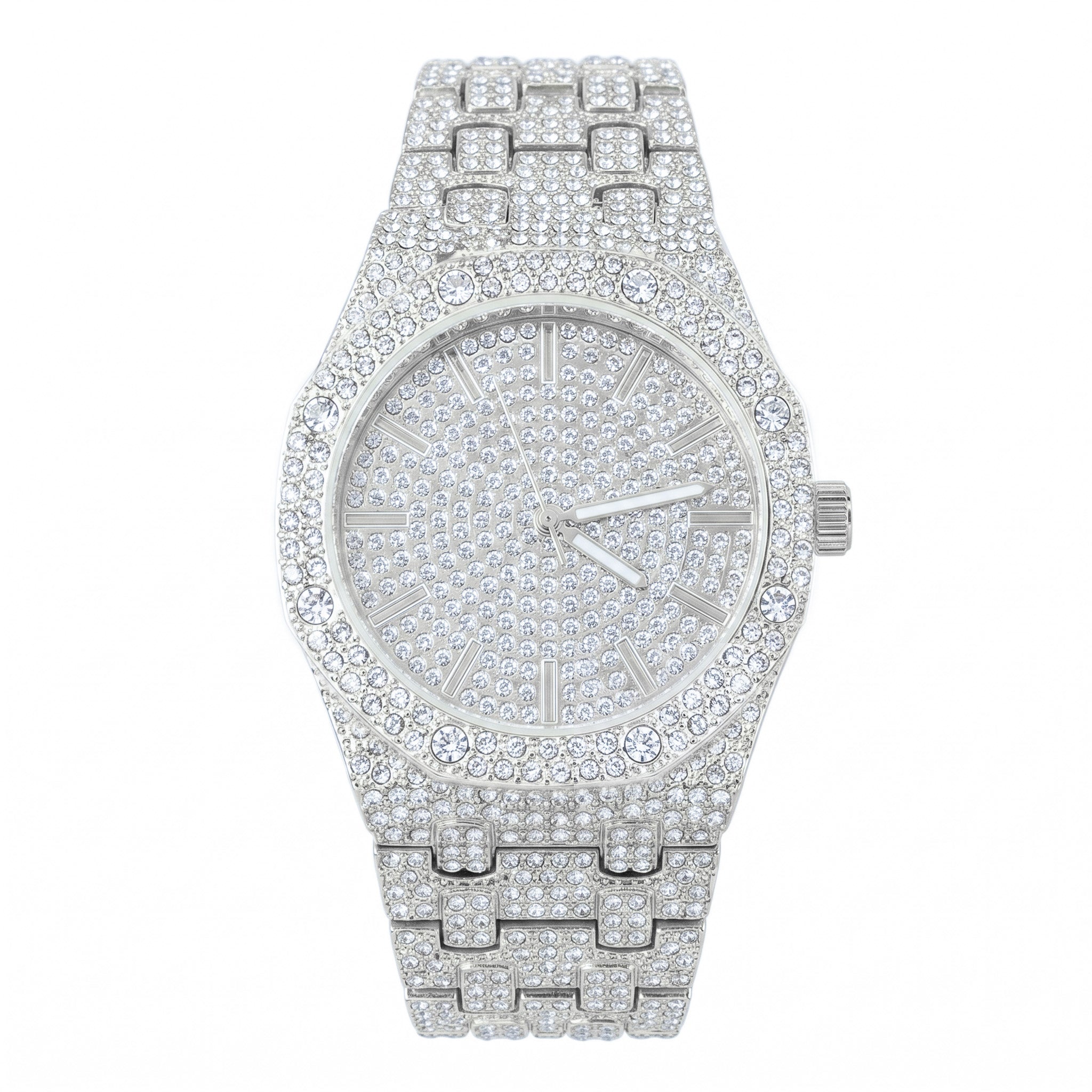 Men's 40mm Iced Out Octagon Watch - Metal Band, Quartz Movement