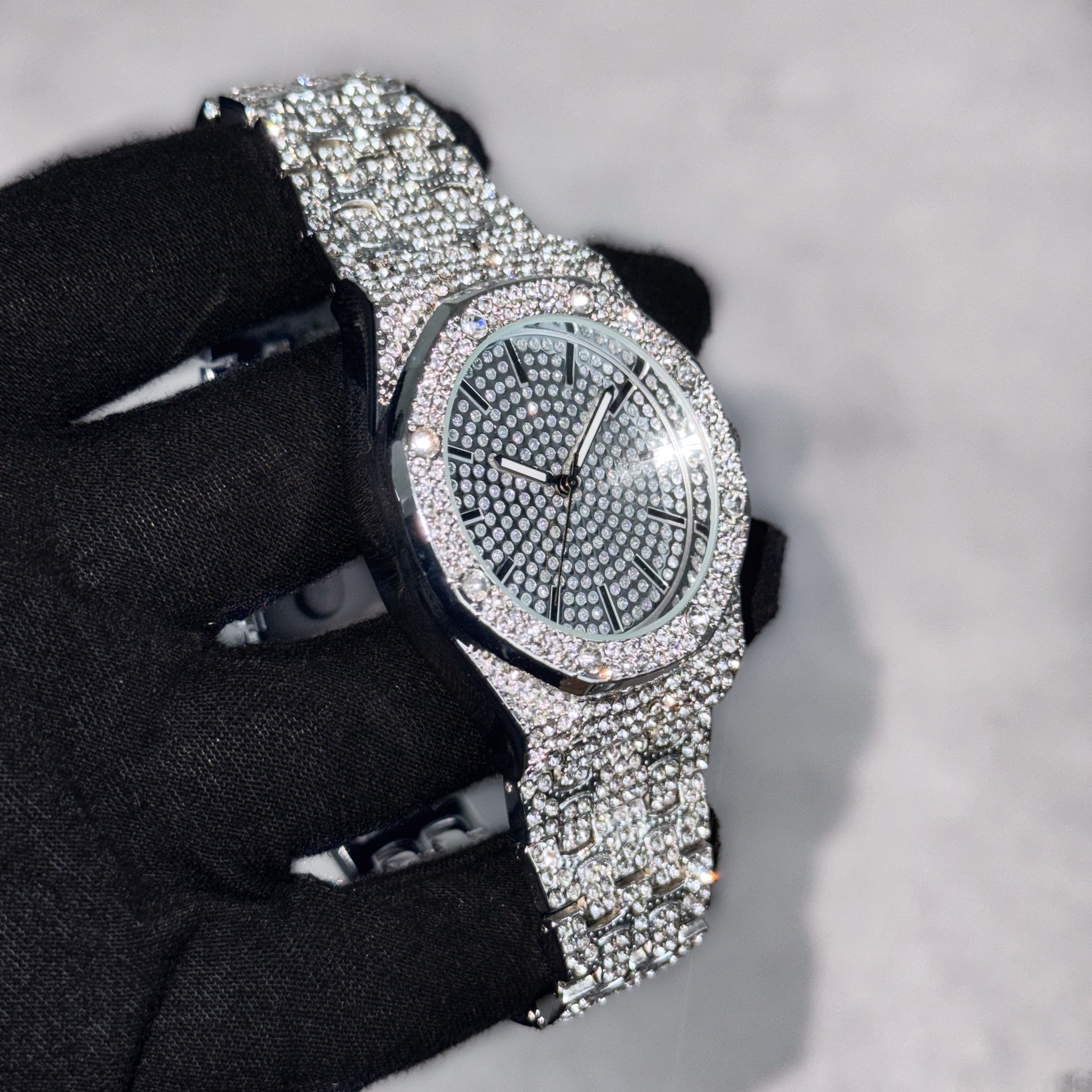 Men's 40mm Iced Out Octagon Watch - Metal Band, Quartz Movement