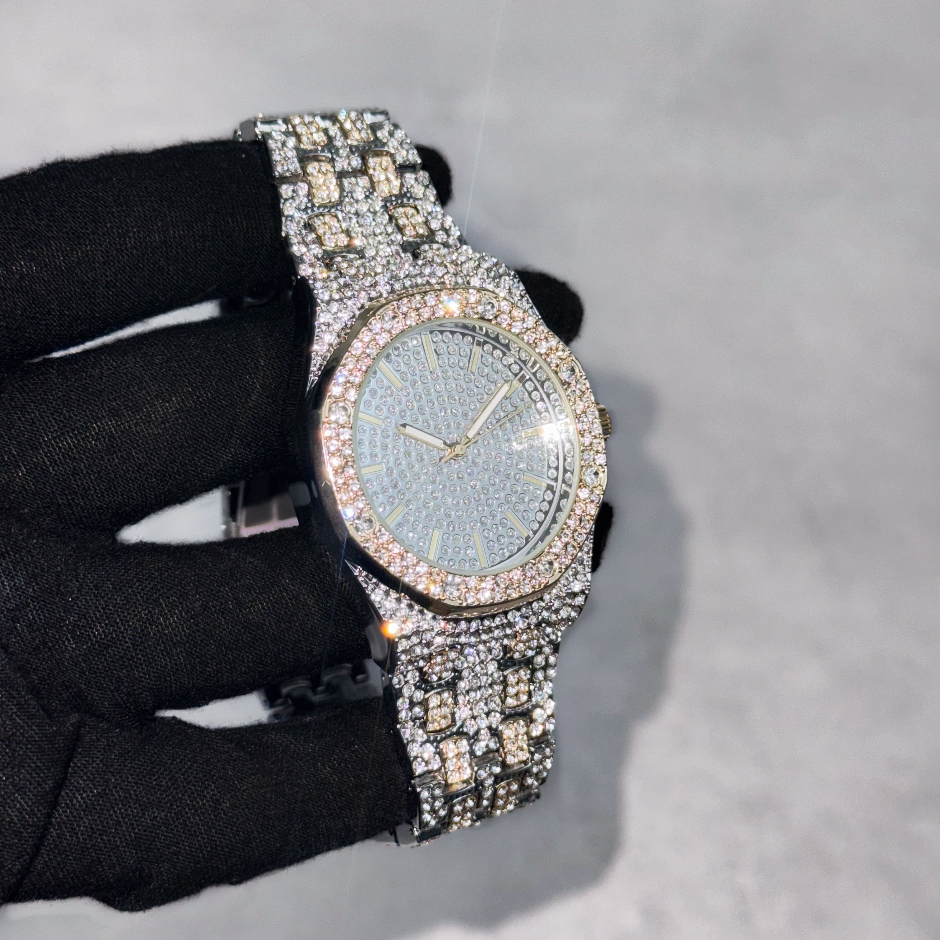 Men's 40mm Iced Out Octagon Watch - Metal Band, Quartz Movement