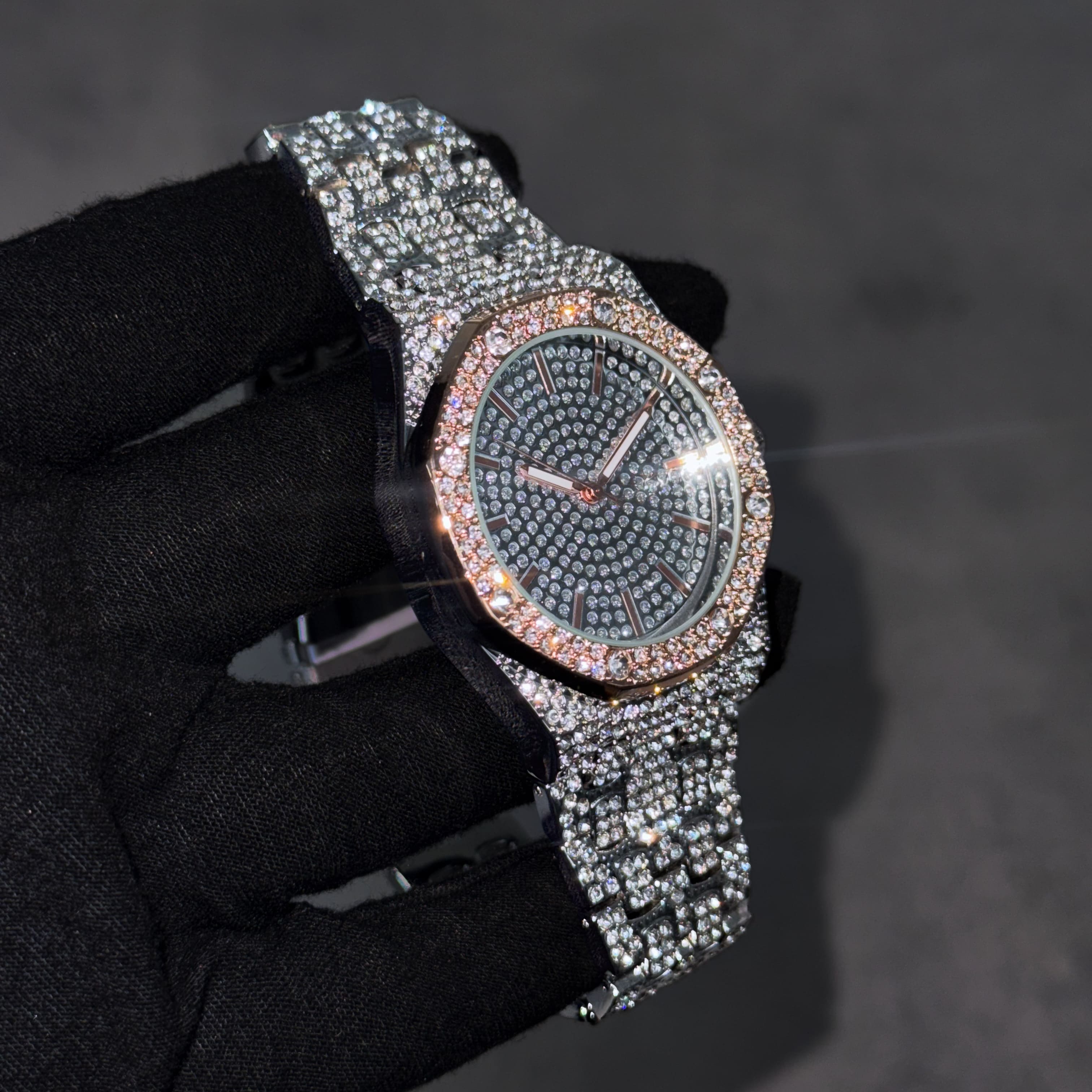 Men's 40mm Iced Out Octagon Watch - Metal Band, Quartz Movement