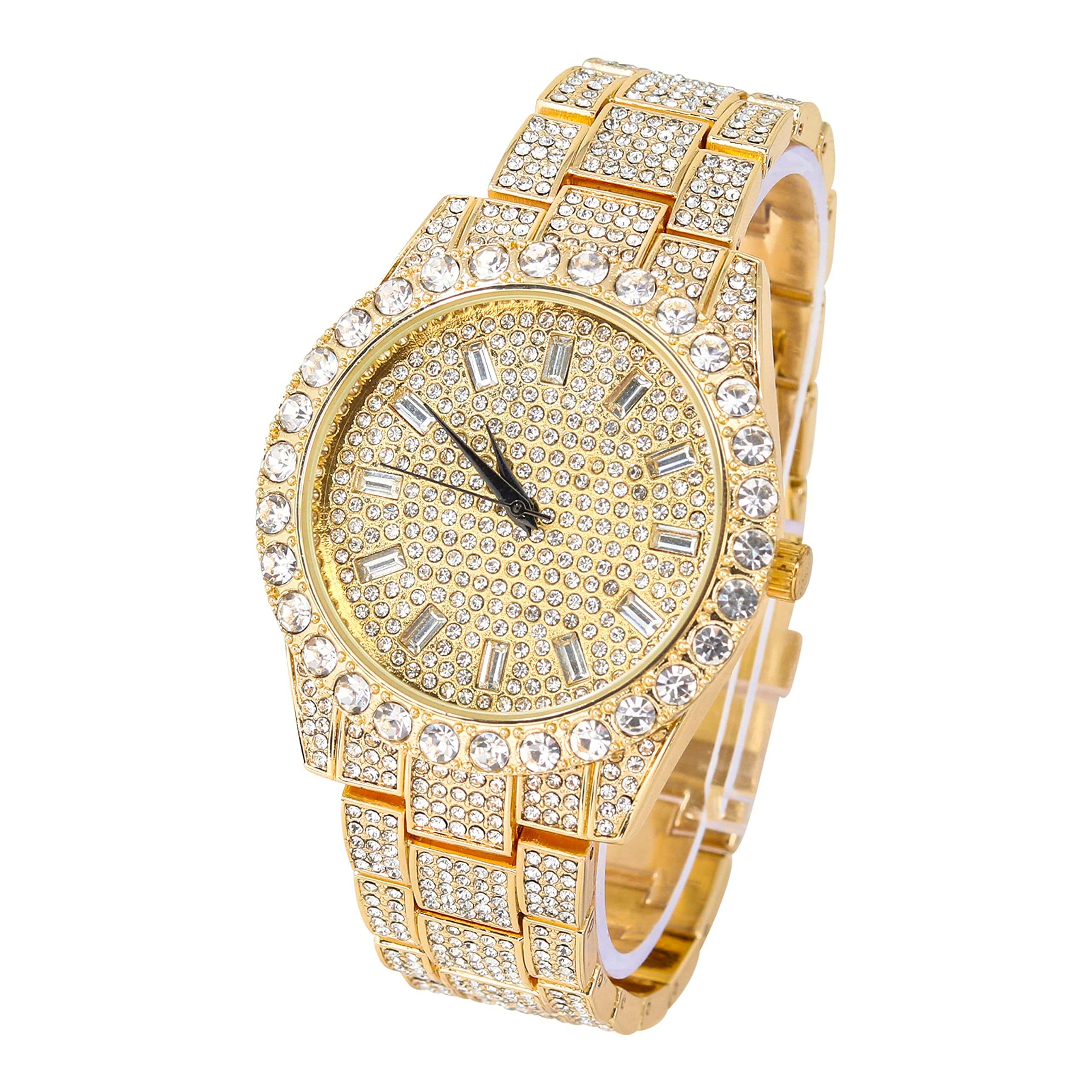 Men’s 44mm Iced Out Diamond Watch - Metal Band, Quartz Movement