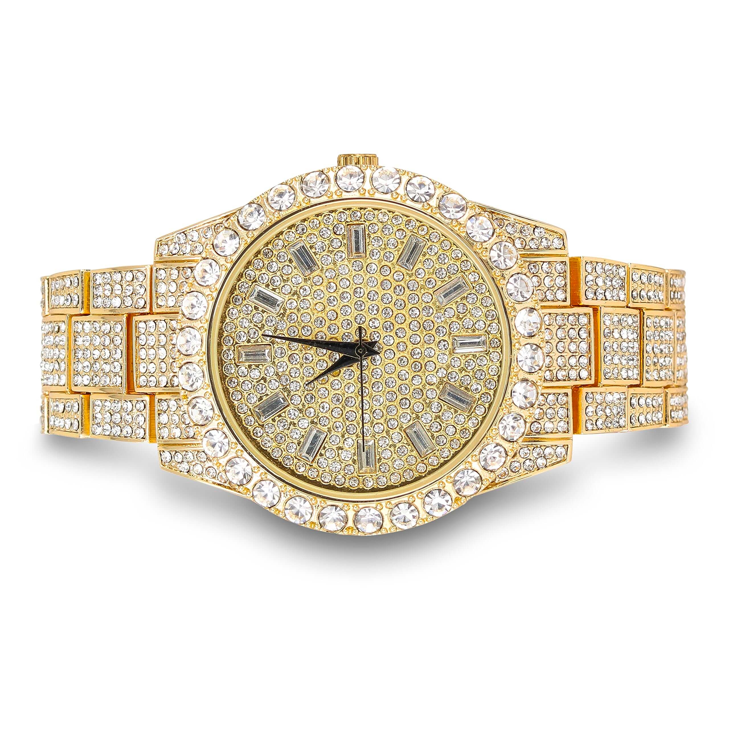 Men’s 44mm Iced Out Diamond Watch - Metal Band, Quartz Movement