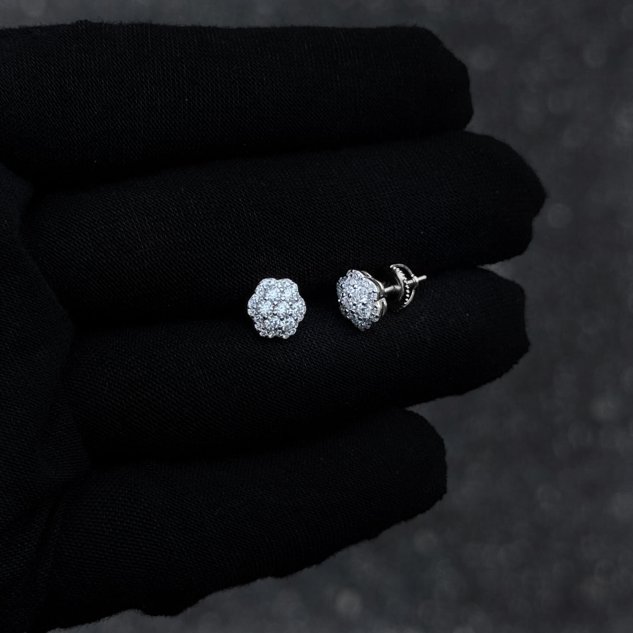 9mm Moissanite Flower Cluster Earrings, 0.76ct Diamond Studs in Sterling Silver