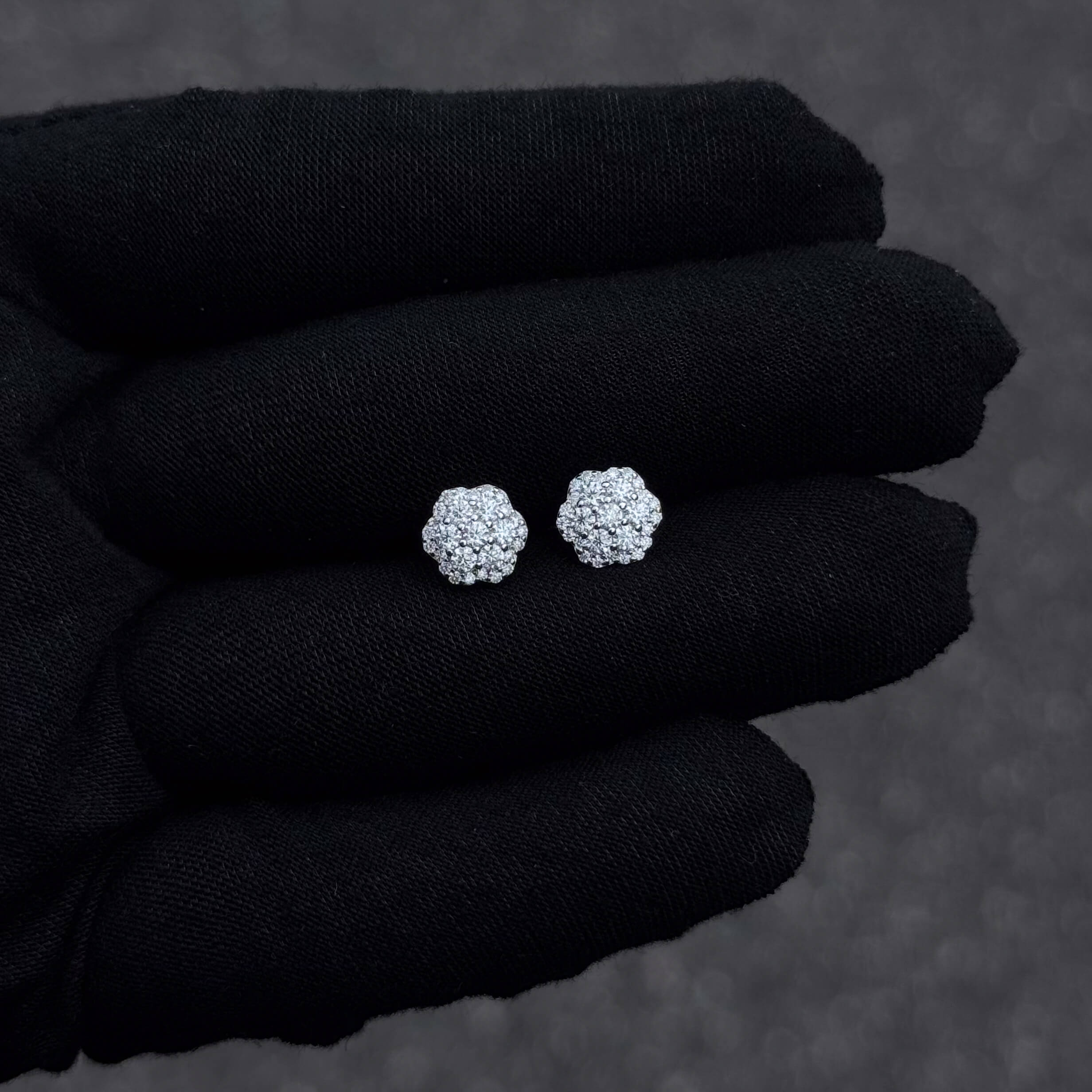 9mm Moissanite Flower Cluster Earrings, 0.76ct Diamond Studs in Sterling Silver
