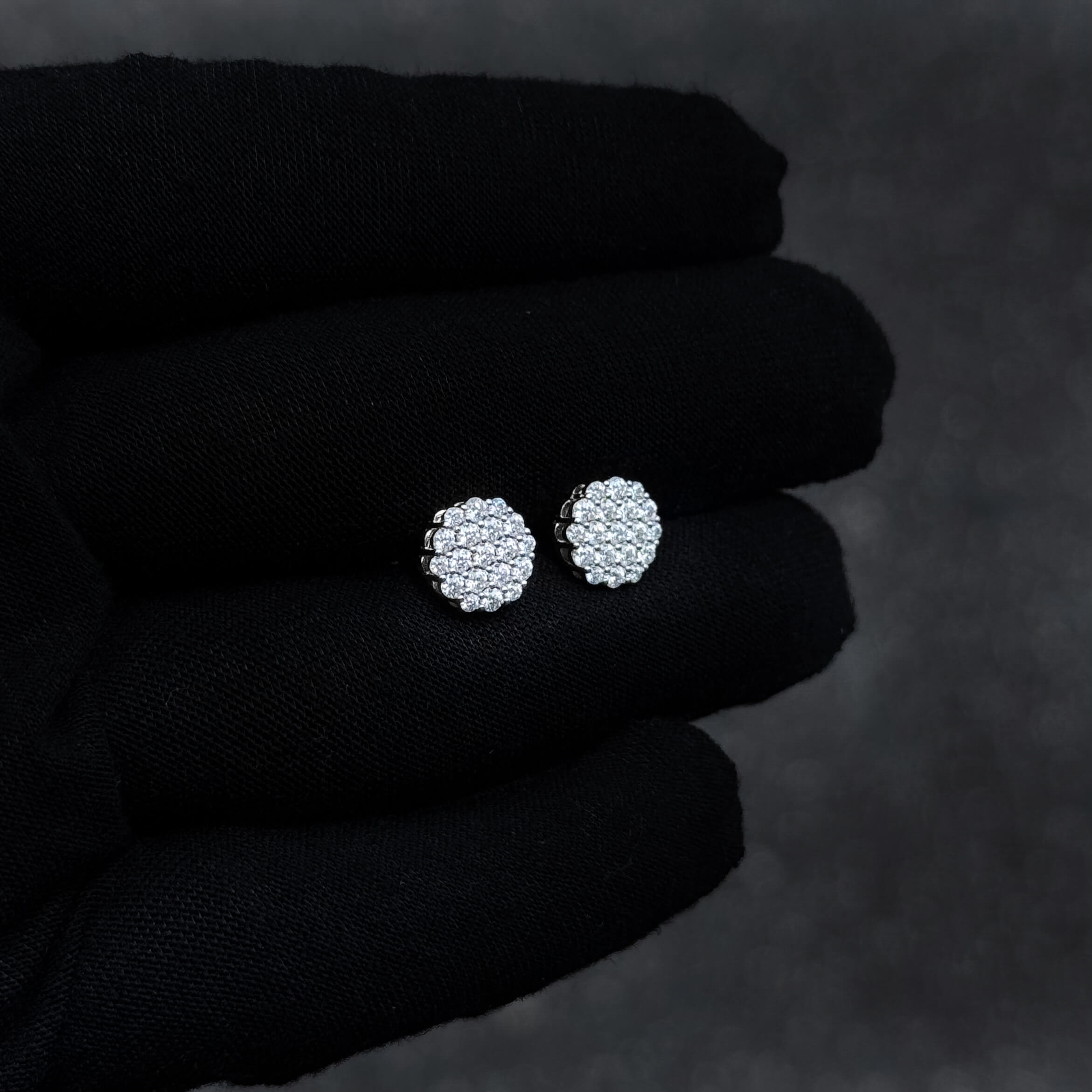 9mm Moissanite Cluster Earrings, 0.88ct Diamond Studs in Sterling Silver