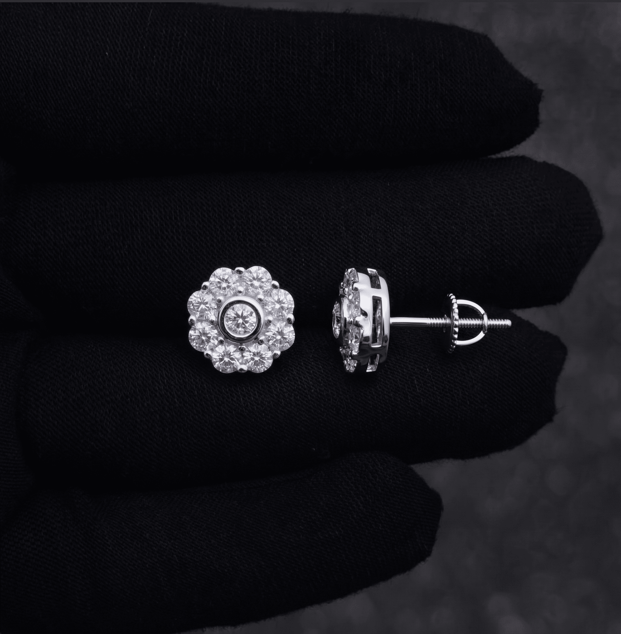 7mm Moissanite Floral Stud Earrings In premium sterling silver