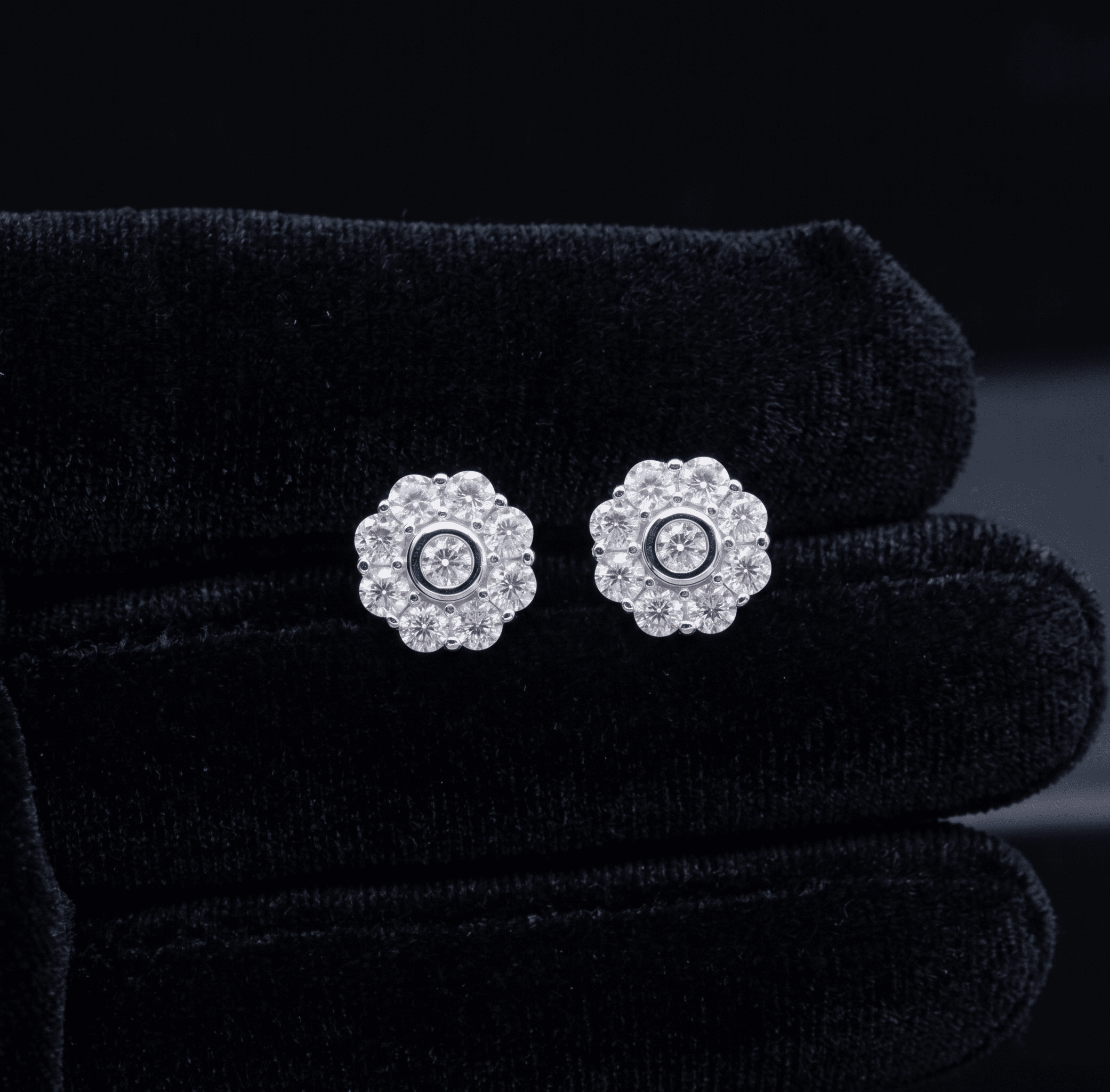 7mm Moissanite Floral Stud Earrings In premium sterling silver