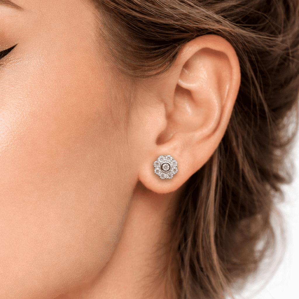 7mm Moissanite Floral Stud Earrings In premium sterling silver