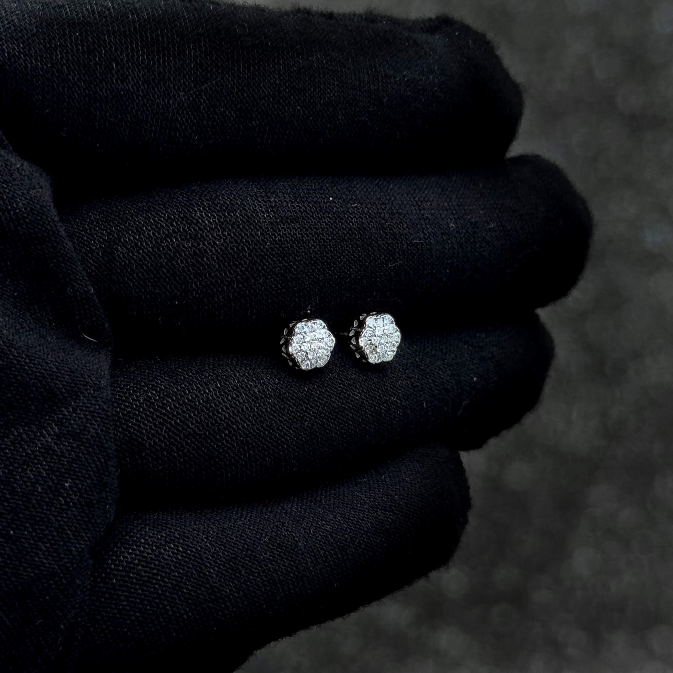 6mm Floral Moissanite Cluster Earrings, 0.2ct Diamond Studs in Sterling Silver