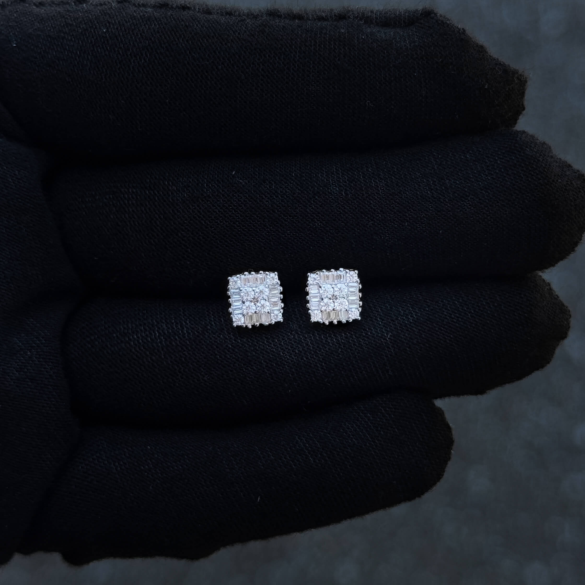 7mm Square Moissanite Cluster Earrings, 0.71ct Diamond Studs in White Gold