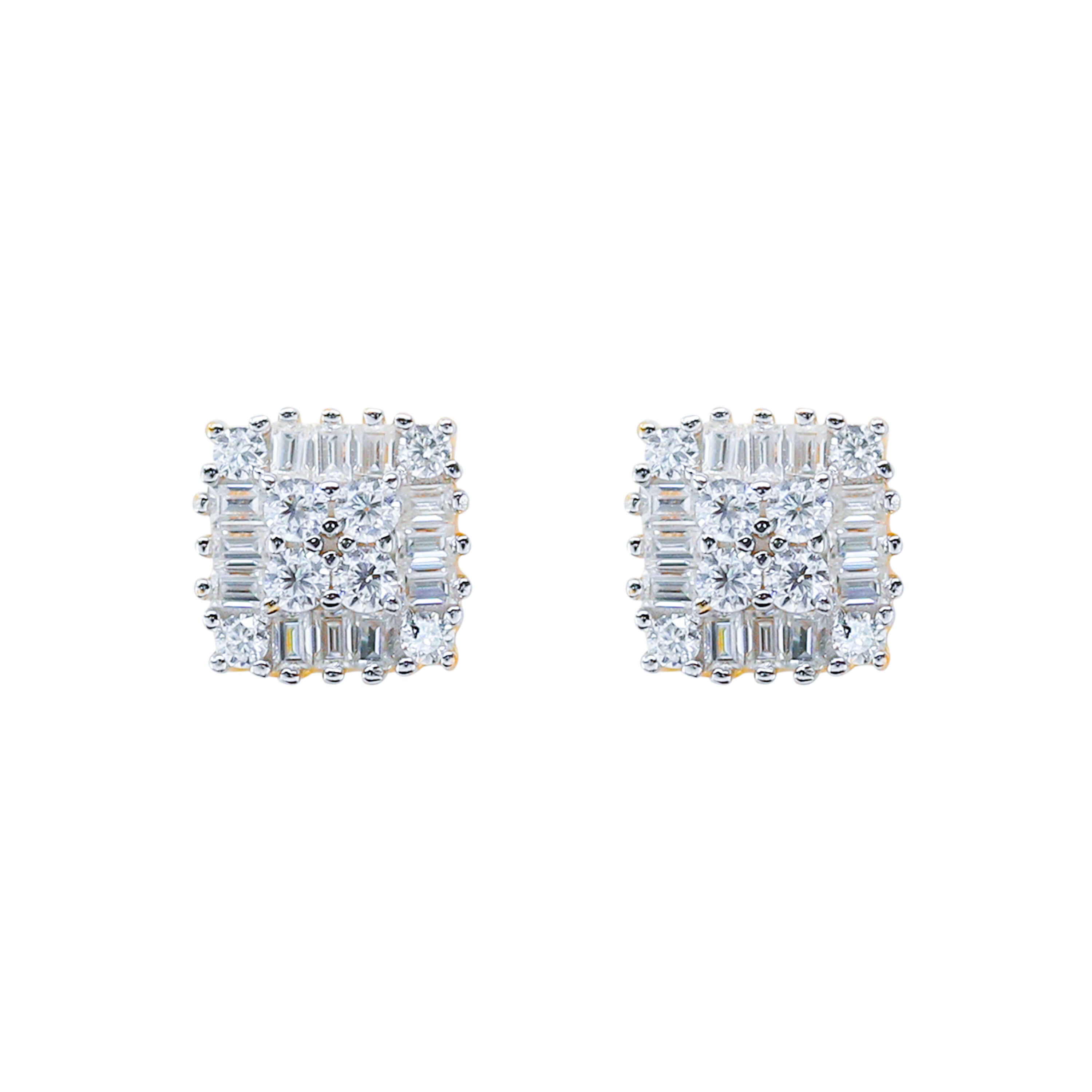 7mm Square Moissanite Cluster Earrings, 0.71ct Diamond Studs in White Gold