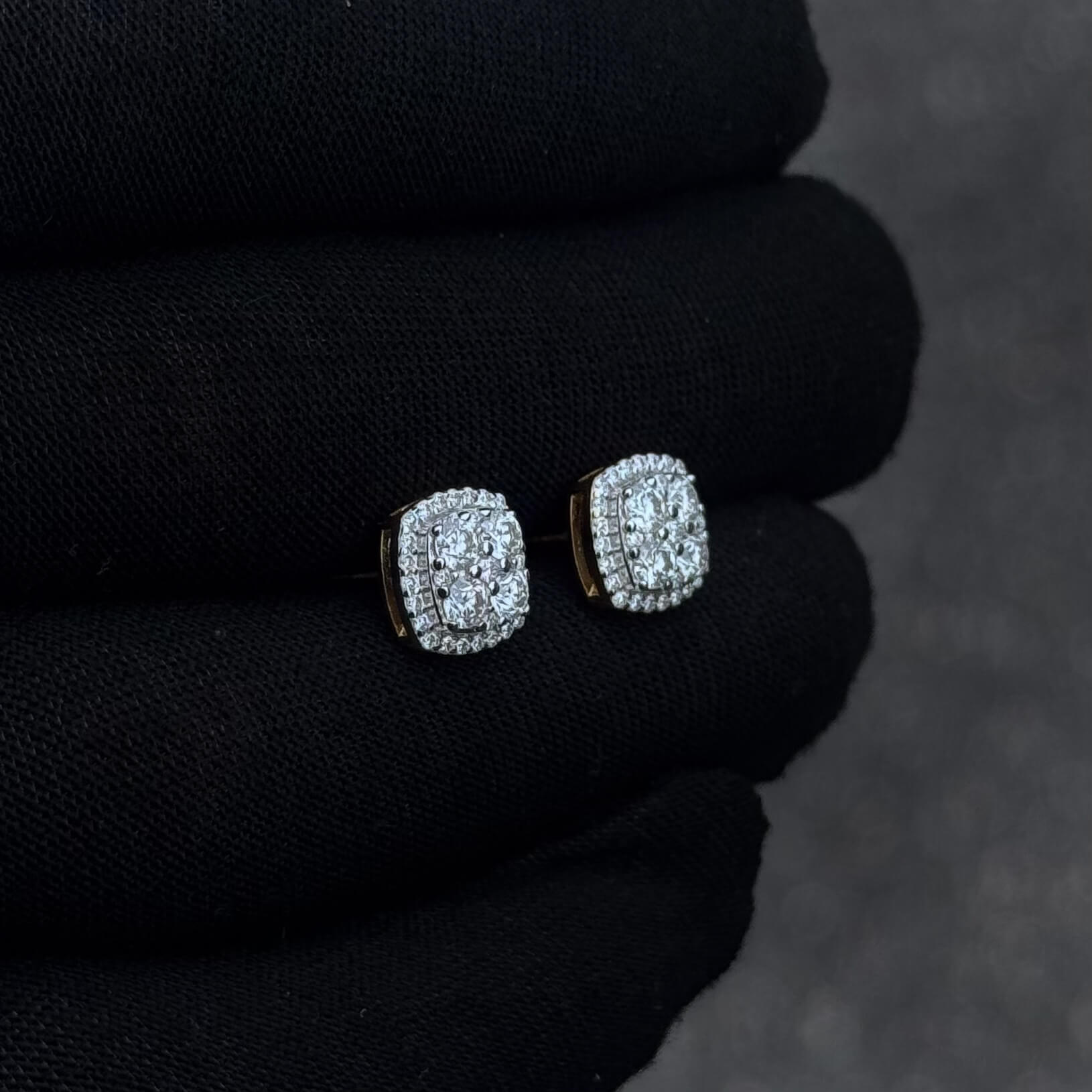 9mm Square Moissanite Cluster Earrings, 2.31ct Diamond Studs in Sterling Silver