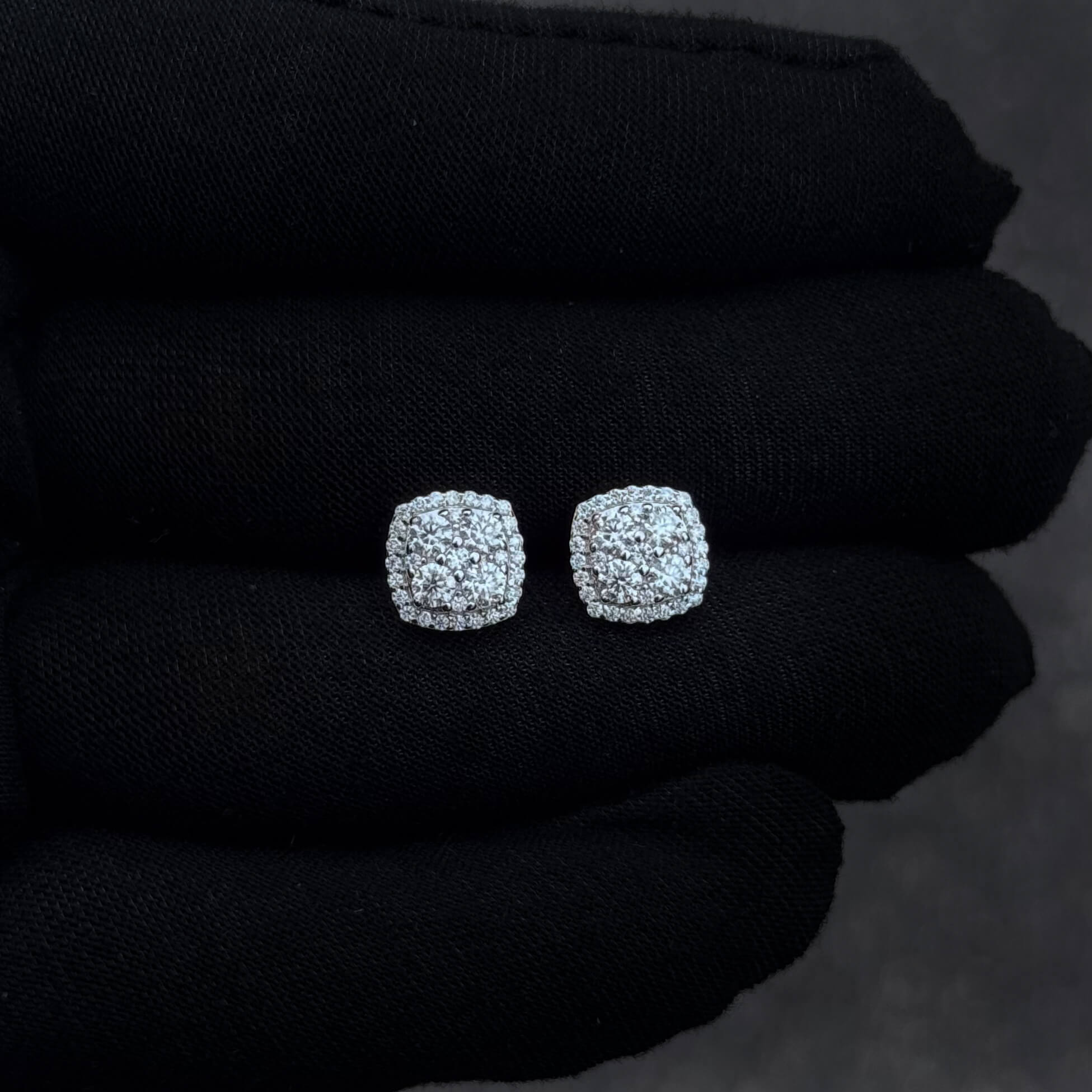 9mm Square Moissanite Cluster Earrings, 2.31ct Diamond Studs in Sterling Silver