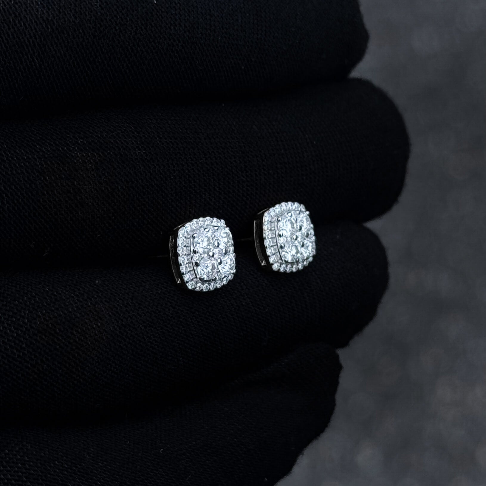 9mm Square Moissanite Cluster Earrings, 2.31ct Diamond Studs in Sterling Silver