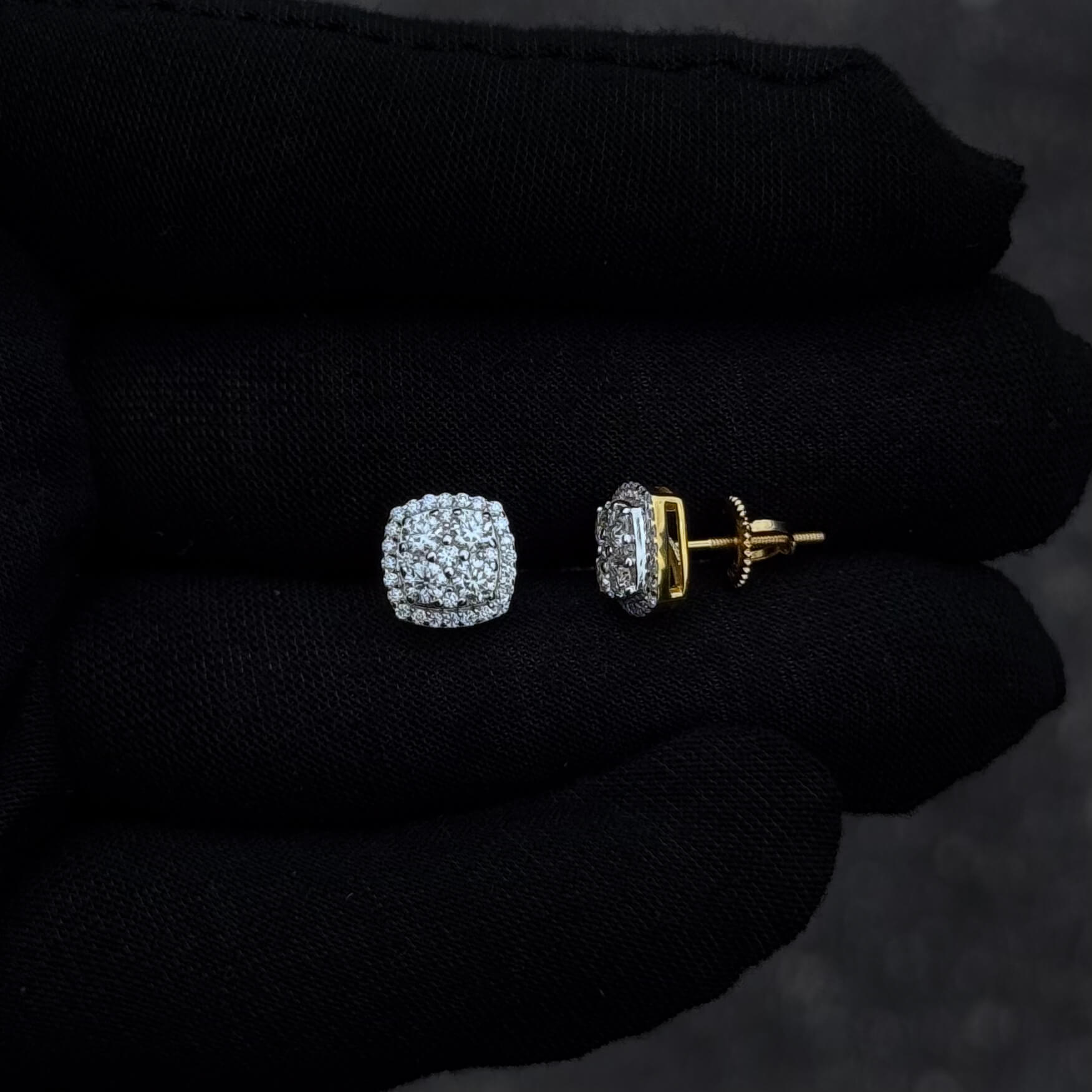 9mm Square Moissanite Cluster Earrings, 2.31ct Diamond Studs in Sterling Silver