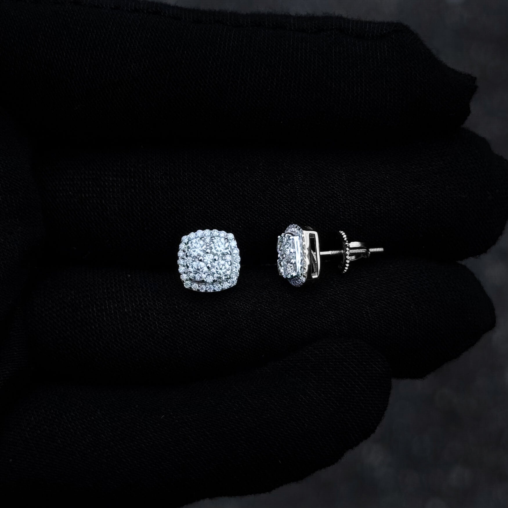 9mm Square Moissanite Cluster Earrings, 2.31ct Diamond Studs in Sterling Silver