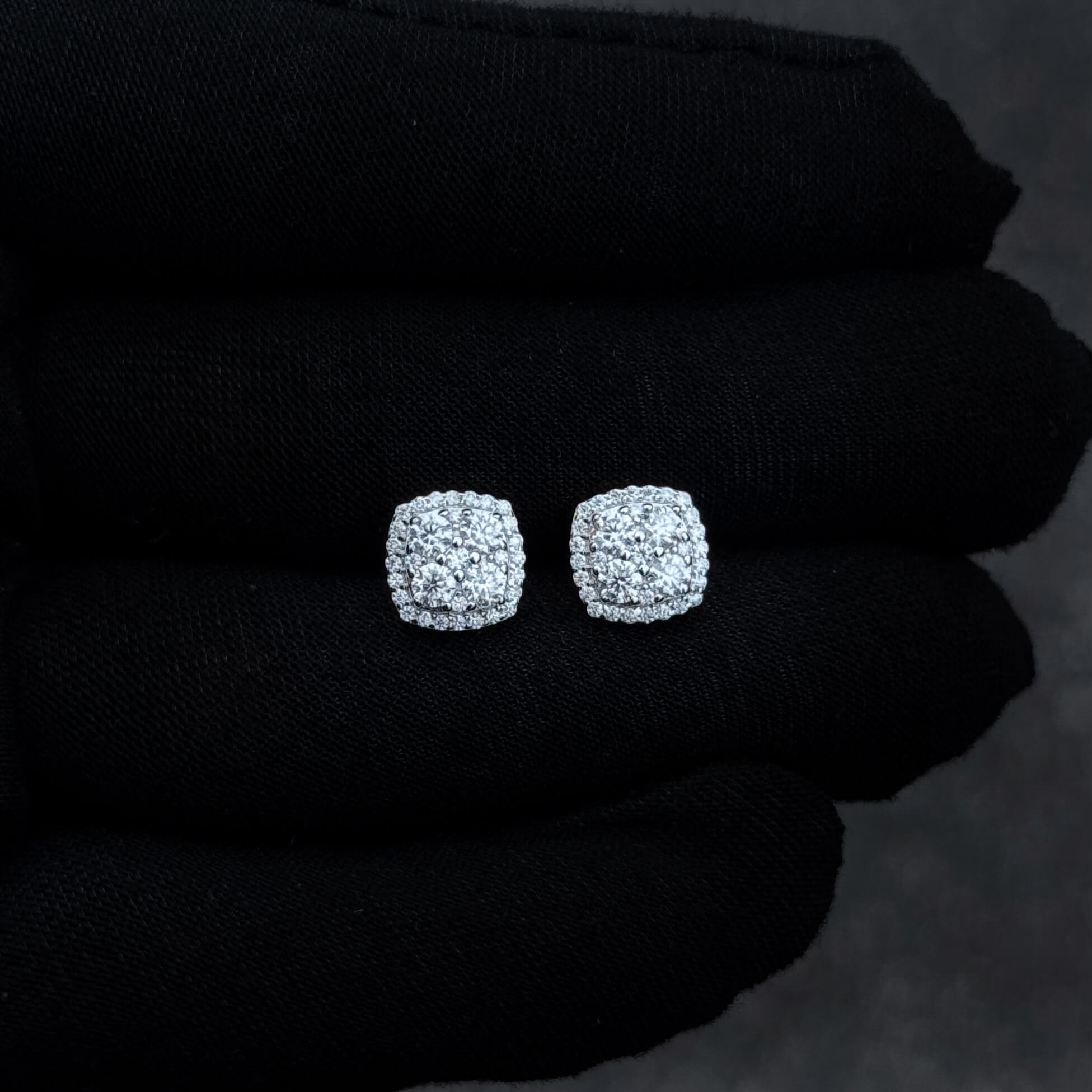 9mm Square Moissanite Cluster Earrings, 2.31ct Diamond Studs in Sterling Silver
