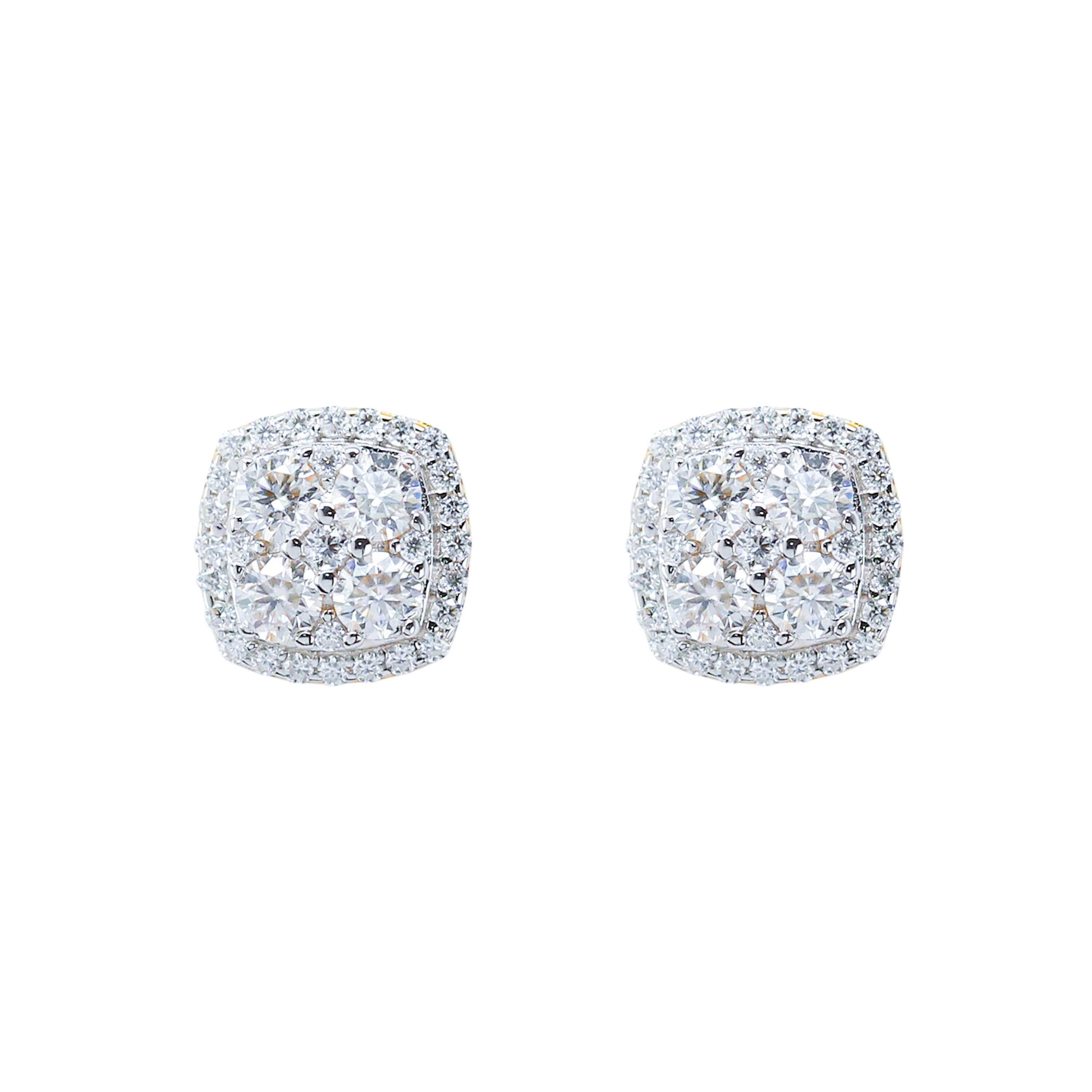9mm Square Moissanite Cluster Earrings, 2.31ct Diamond Studs in Sterling Silver