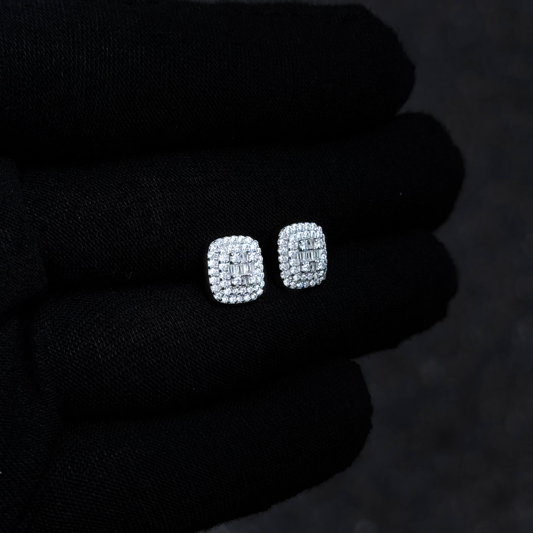 9mm Square Cluster Moissanite Earrings, 0.69ct Diamond Studs in Sterling Silver
