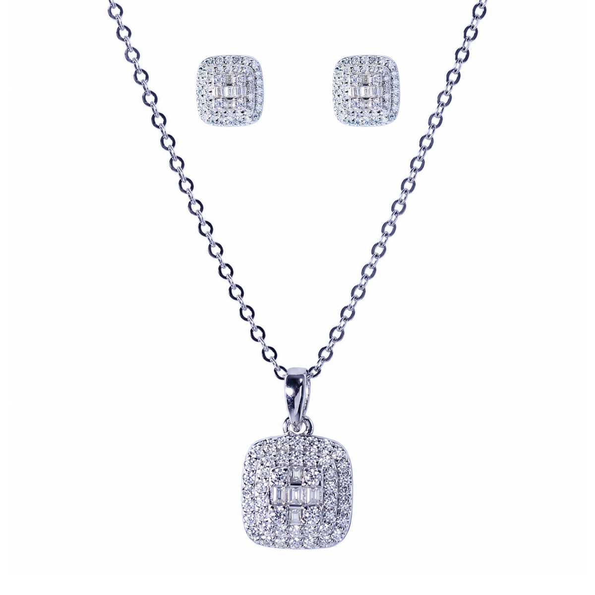 9mm Moissanite Earrings with 45cm Matching Chain in Premium Sterling Silver