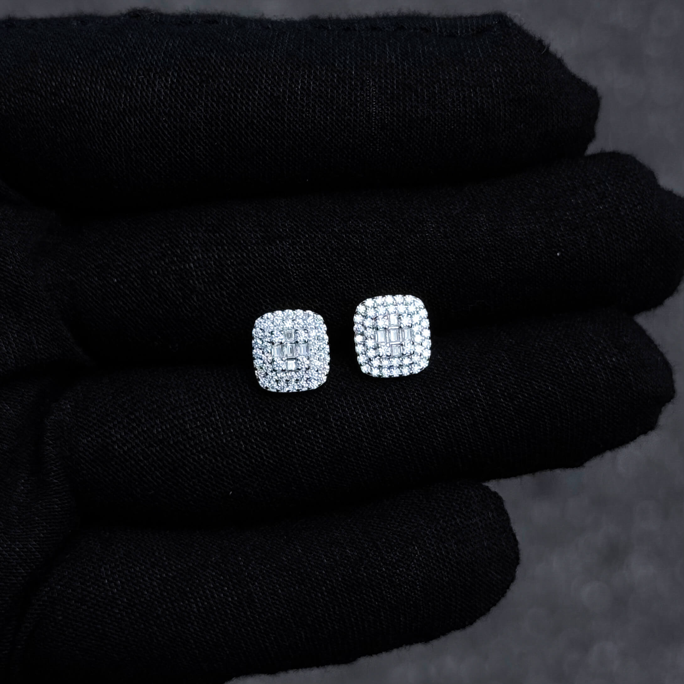 9mm Square Cluster Moissanite Earrings, 0.69ct Diamond Studs in Sterling Silver