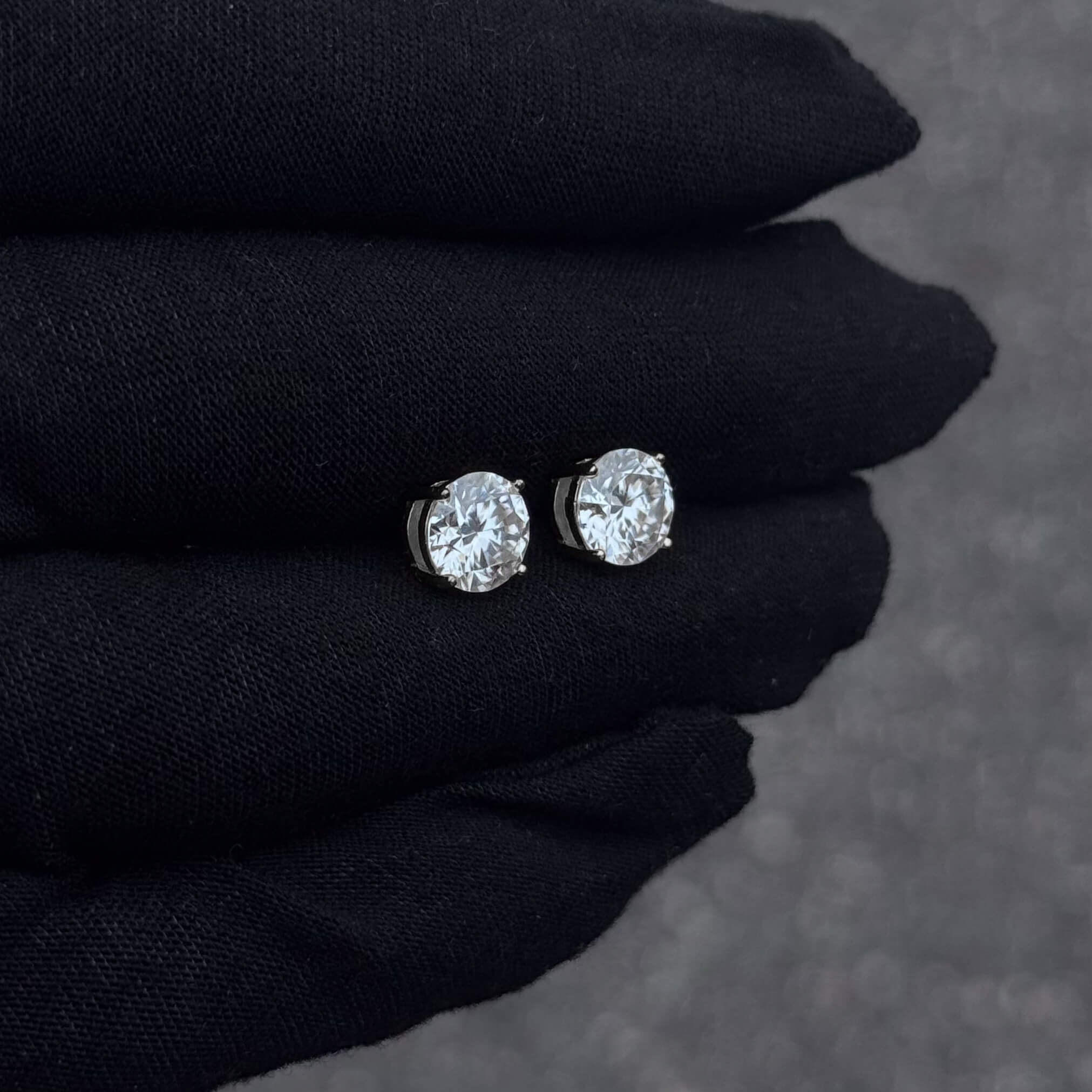 Round Moissanite Solitaire Earrings, Diamond Studs in Sterling Silver