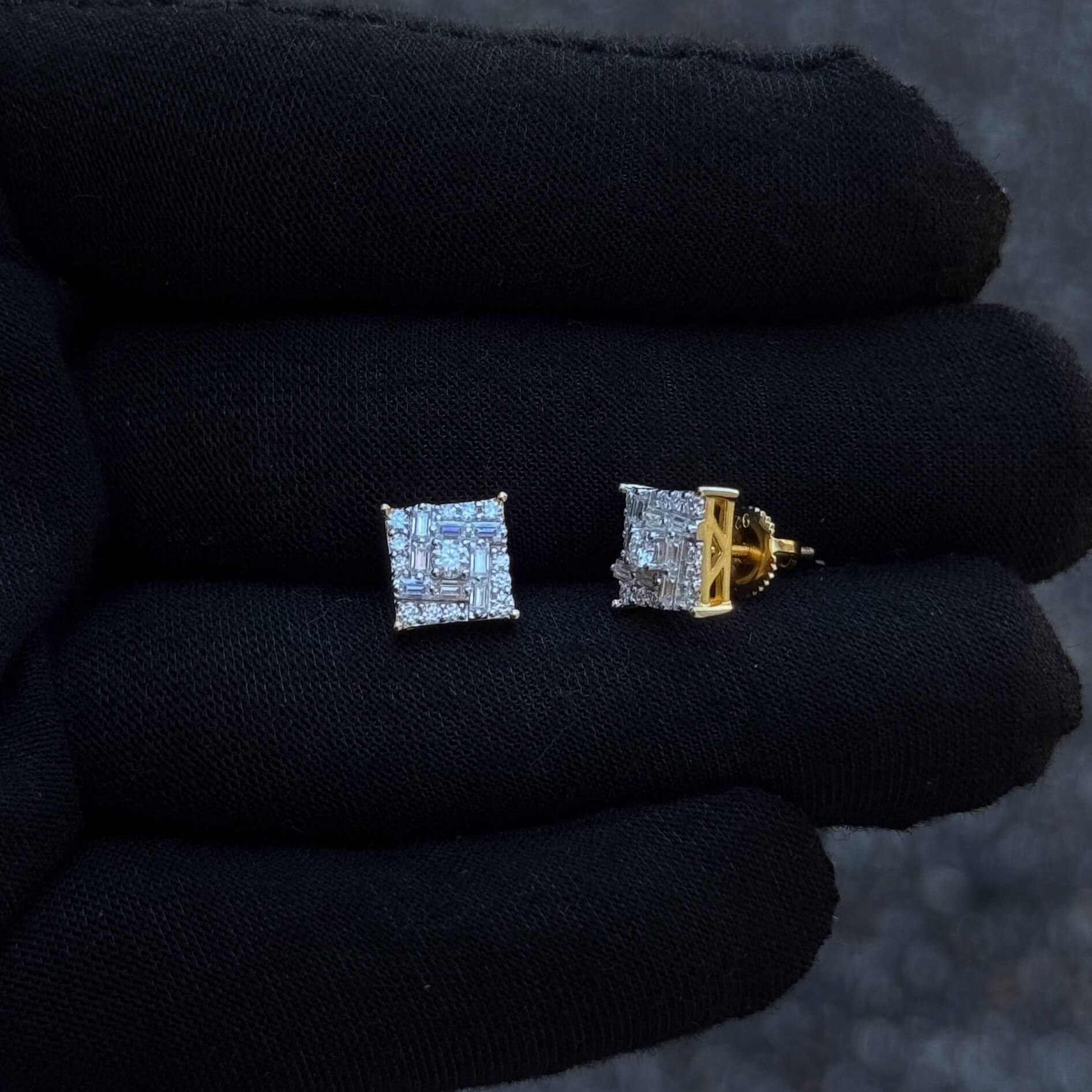 9mm Square Moissanite Cluster Earrings, 0.69ct Diamond Studs in Sterling Silver